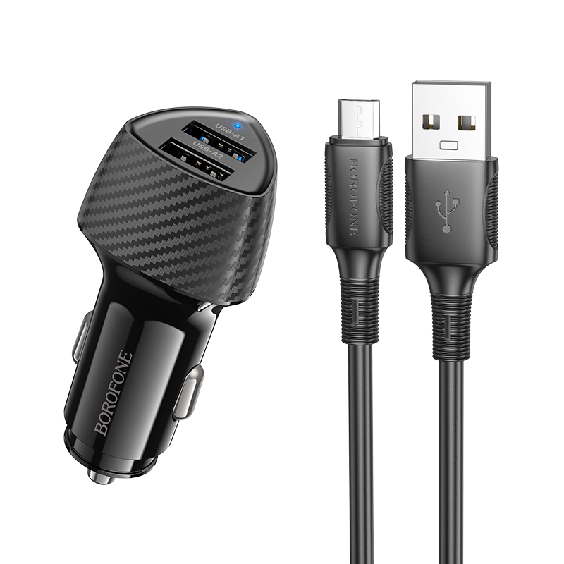 BOROFONE BZ31A Solid Dual-port USB Car Charger Set with USB to Micro USB Cable(Black) BOROFONE BZ31A Solid Dual-port USB Car Charger Set with USB to Micro USB Cable(Black)