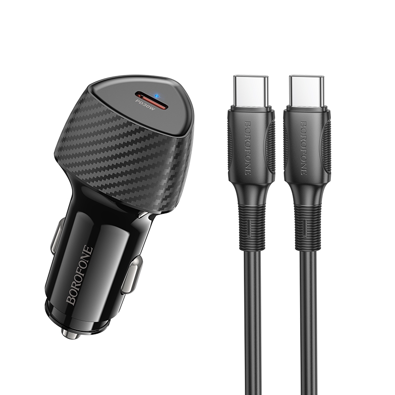 BOROFONE BZ31B Solid Single PD30W Car Charger Set with Type-C to Type-C Cable(Black) BOROFONE BZ31B Solid Single PD30W Car Charger Set with Type-C to Type-C Cable(Black)