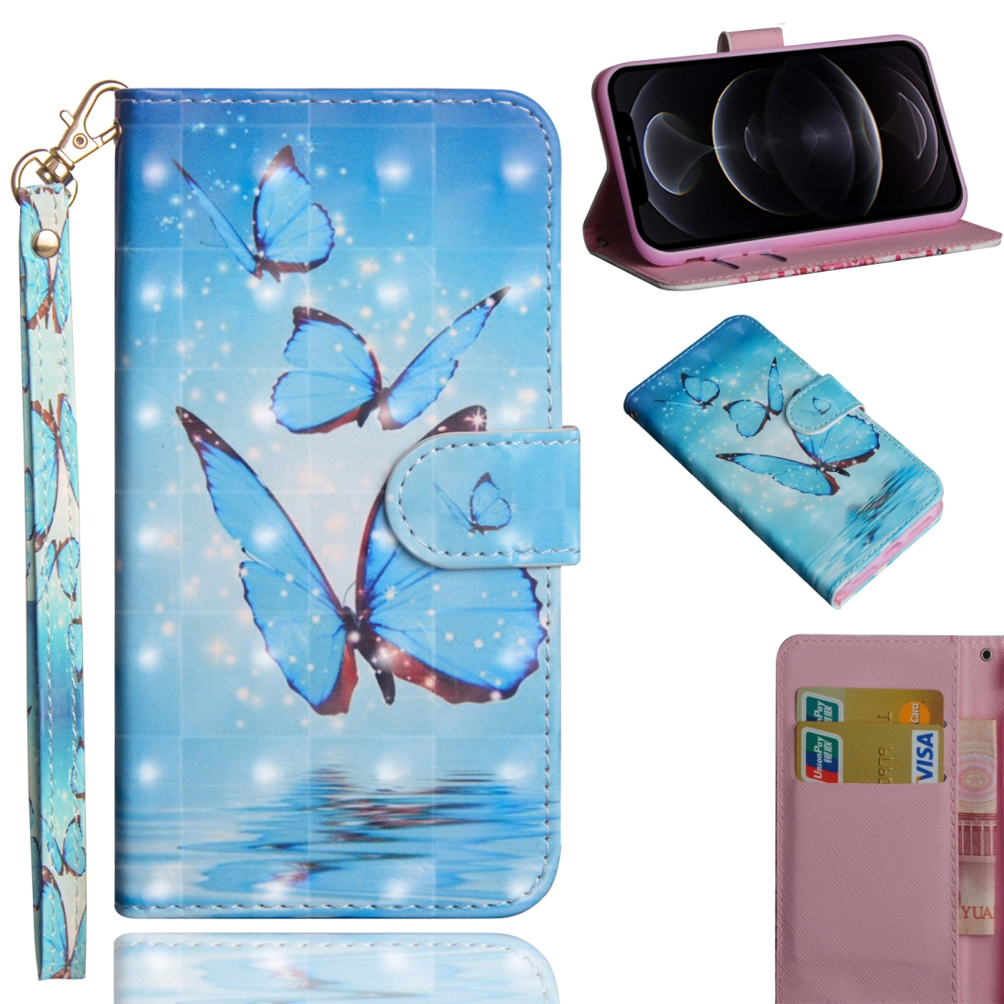 For iPhone 12 / 12 Pro 3D Painting Pattern Horizontal Flip TPU + PU Leather Case with Holder & Card Slots & Wallet(Three Butterflies) For iPhone 12 / 12 Pro 3D Painting Pattern Horizontal Flip TPU + PU Leather Case with Holder & Card Slots & Wallet(Three Butterflies)