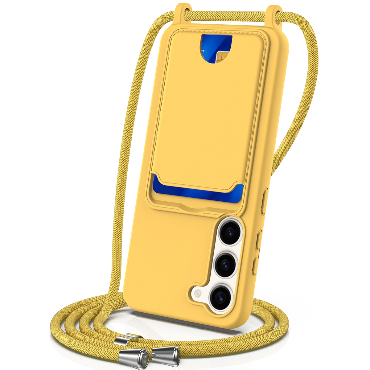 For Samsung Galaxy S23 5G Integrated Card Bag Solid Color Liquid Silicone Phone Case with Lanyard(Yellow) For Samsung Galaxy S23 5G Integrated Card Bag Solid Color Liquid Silicone Phone Case with Lanyard(Yellow)