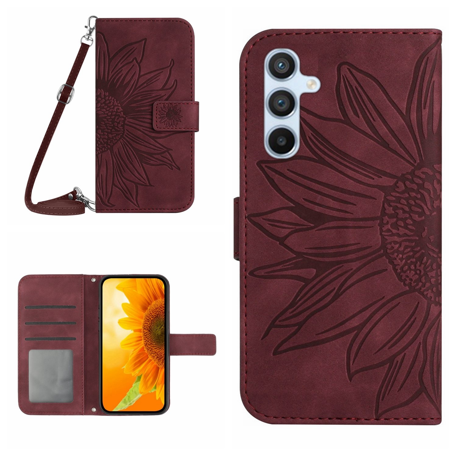 For Samsung Galaxy S25+ 5G Skin Feel Sun Flower Embossed Flip Leather Phone Case with Lanyard(Wine Red) For Samsung Galaxy S25+ 5G Skin Feel Sun Flower Embossed Flip Leather Phone Case with Lanyard(Wine Red)