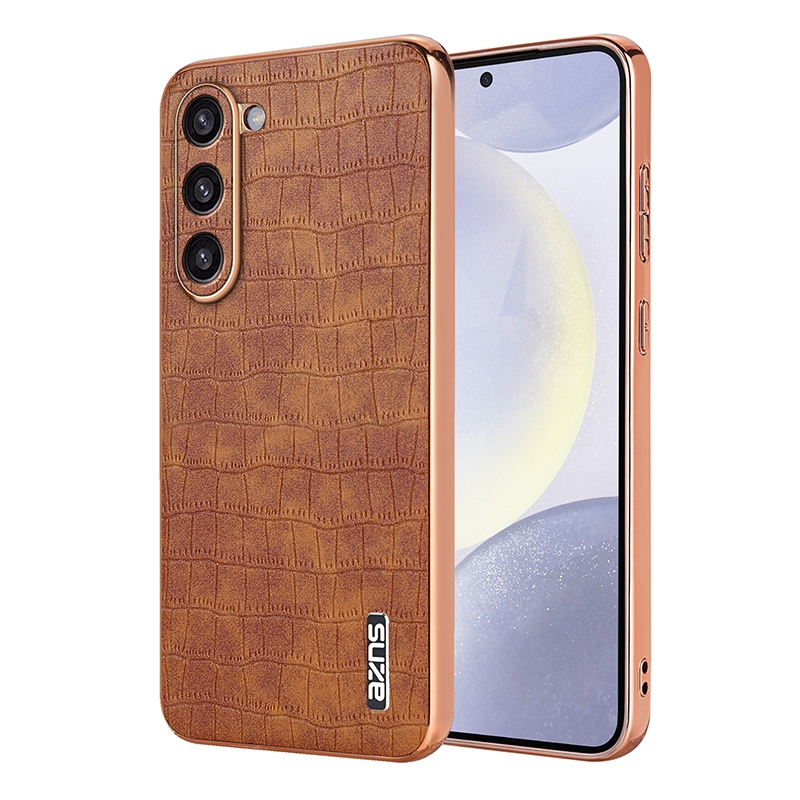 For Samsung Galaxy S23+ 5G AZNS Electroplated Frame Crocodile Texture Full Coverage Phone Case(Brown) For Samsung Galaxy S23+ 5G AZNS Electroplated Frame Crocodile Texture Full Coverage Phone Case(Brown)