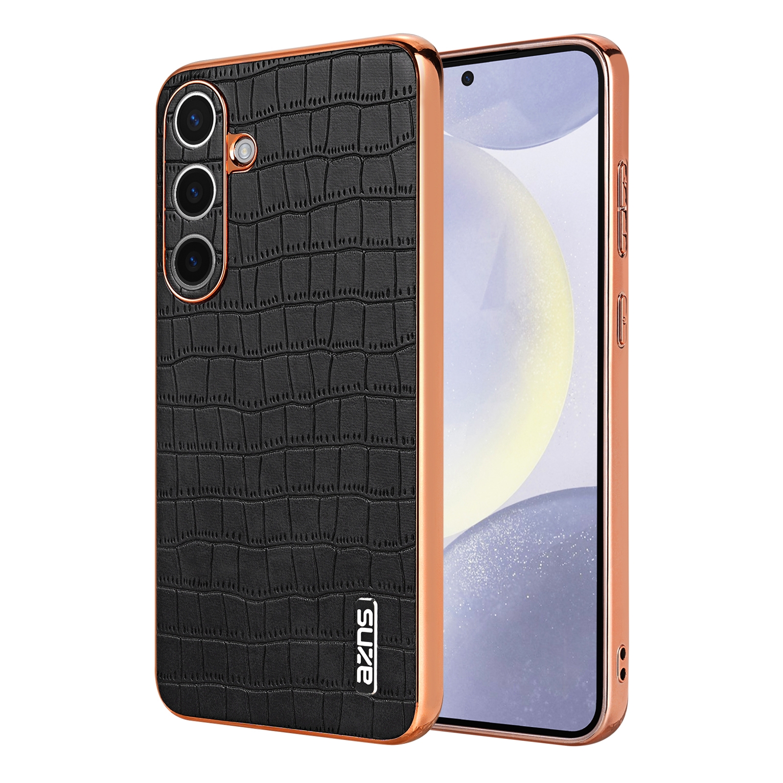 For Samsung Galaxy S25+ 5G AZNS Electroplated Frame Crocodile Texture Full Coverage Phone Case(Black) For Samsung Galaxy S25+ 5G AZNS Electroplated Frame Crocodile Texture Full Coverage Phone Case(Black)