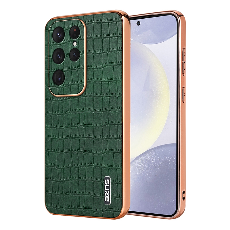 For Samsung Galaxy S25 Ultra 5G AZNS Electroplated Frame Crocodile Texture Full Coverage Phone Case(Green) For Samsung Galaxy S25 Ultra 5G AZNS Electroplated Frame Crocodile Texture Full Coverage Phone Case(Green)