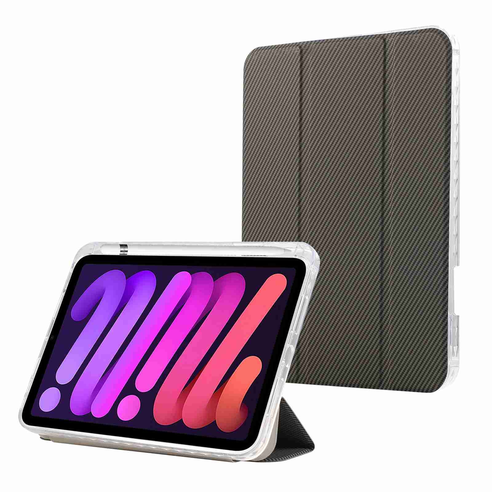 For iPad mini 2024 / mini 6 Carbon Fiber Clear Acrylic 3-Fold Leather Tablet Case(Grey) For iPad mini 2024 / mini 6 Carbon Fiber Clear Acrylic 3-Fold Leather Tablet Case(Grey)