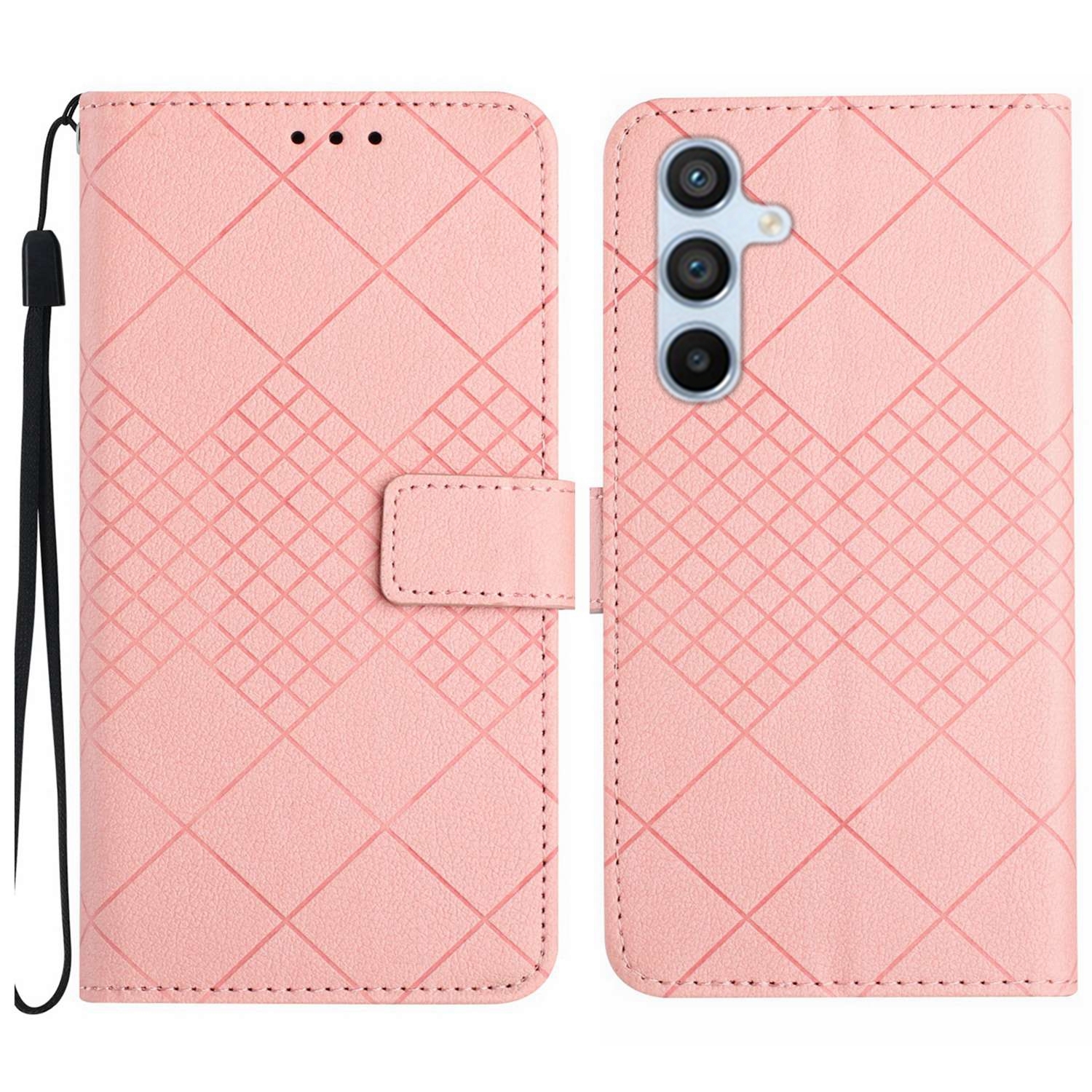 For Samsung Galaxy S24 FE Rhombic Grid Texture Leather Phone Case(Pink) For Samsung Galaxy S24 FE Rhombic Grid Texture Leather Phone Case(Pink)