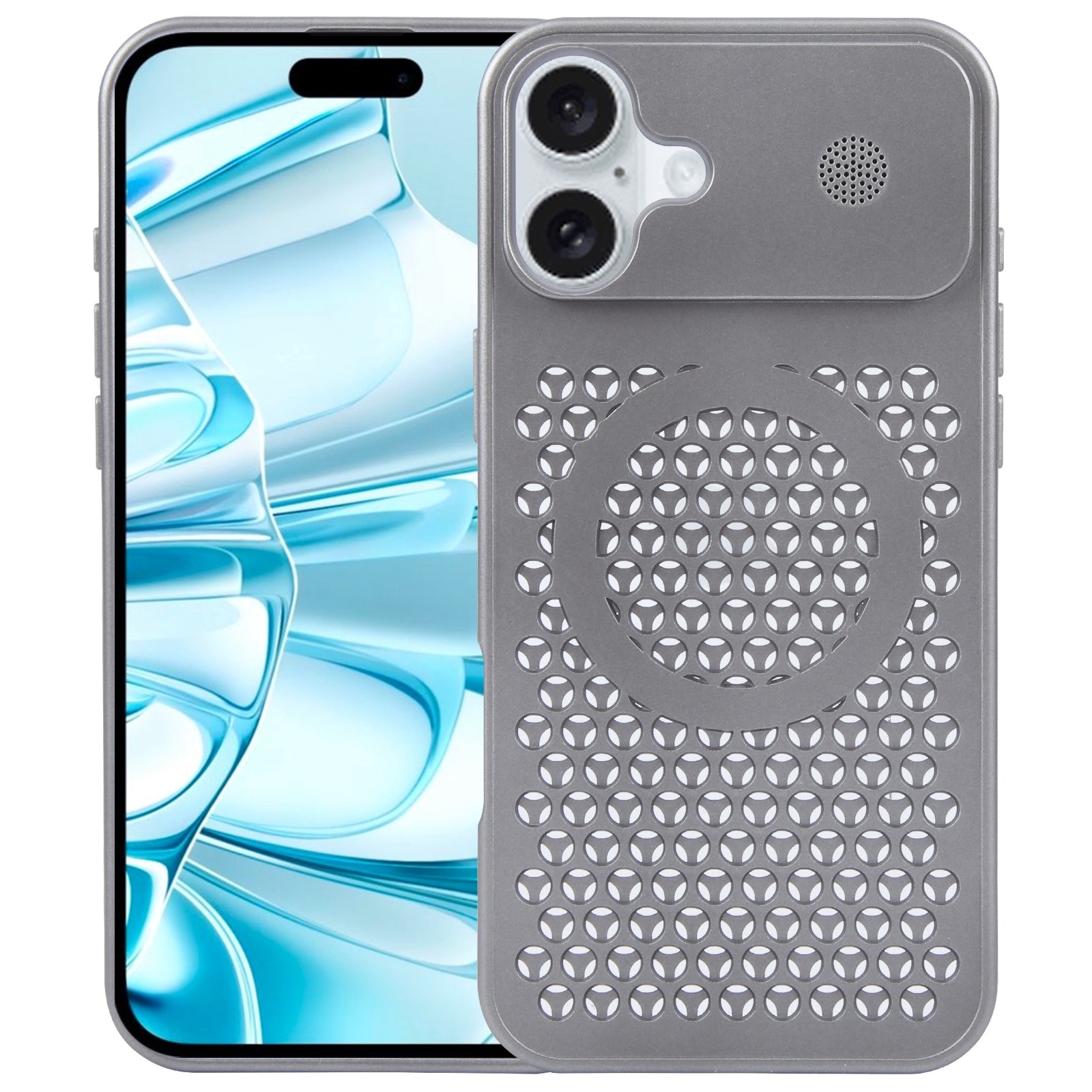 For iPhone 16 Pure Color Honeycomb Aromatherapy MagSafe Phone Case(Silver) For iPhone 16 Pure Color Honeycomb Aromatherapy MagSafe Phone Case(Silver)