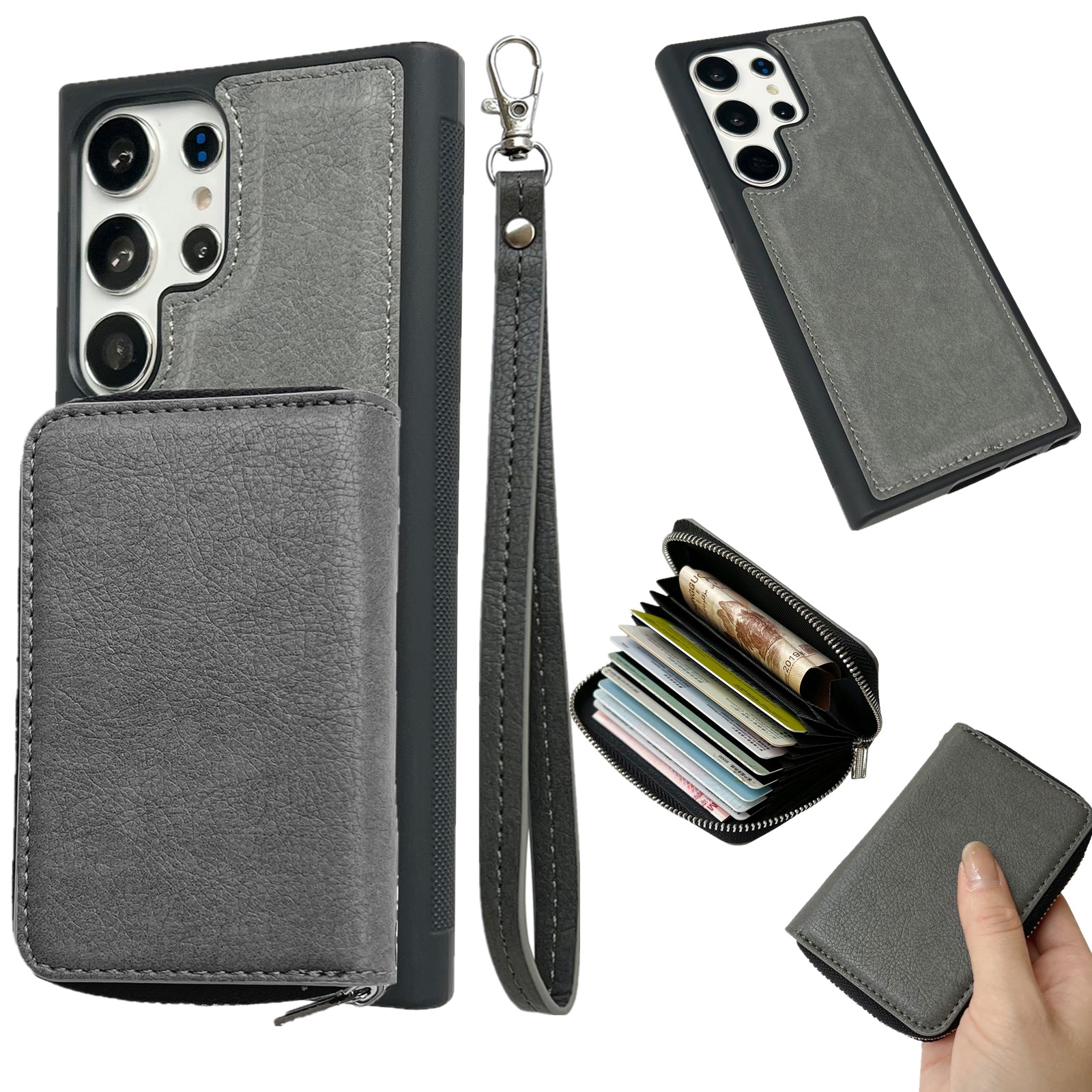 For Samsung Galaxy S21 Ultra 5G Solid Color Zipper 11-Card Slots Bag Phone Case with Lanyard(Grey) For Samsung Galaxy S21 Ultra 5G Solid Color Zipper 11-Card Slots Bag Phone Case with Lanyard(Grey)