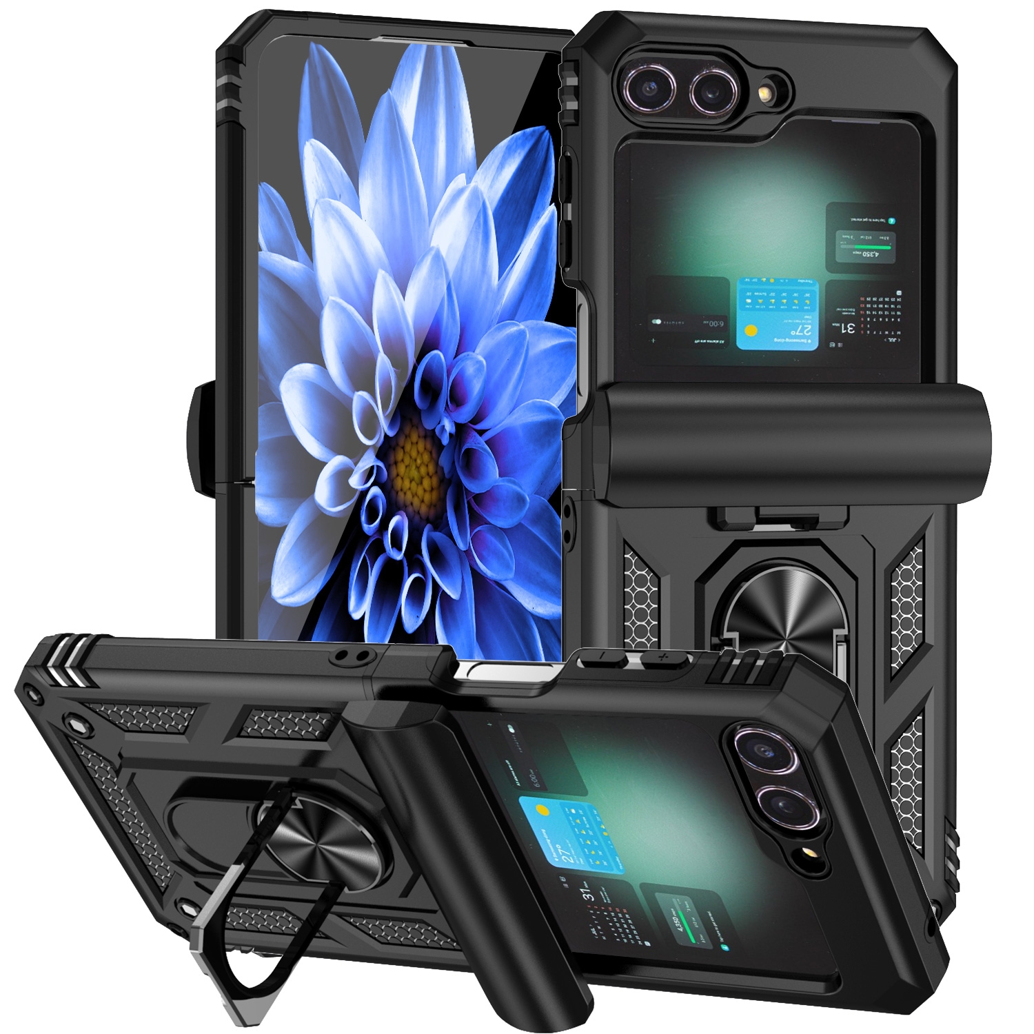 For Samsung Galaxy Z Flip6 5G Holder Phone Case(Black) For Samsung Galaxy Z Flip6 5G Holder Phone Case(Black)