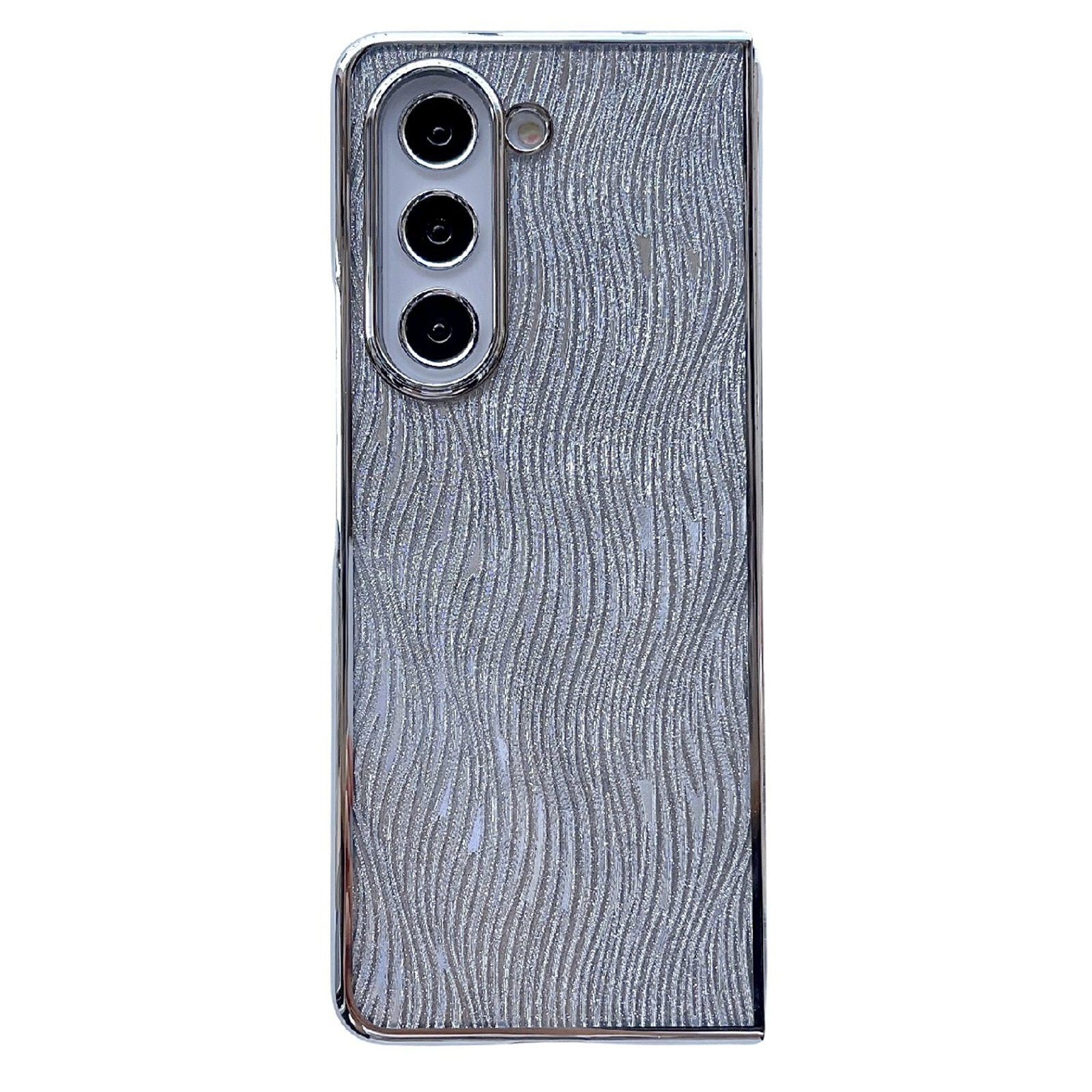 For Samsung Galaxy Z Fold5 PC Side Buckle+Ripples Glitter Paper Full Coverage Phone Case(Silver) For Samsung Galaxy Z Fold5 PC Side Buckle+Ripples Glitter Paper Full Coverage Phone Case(Silver)