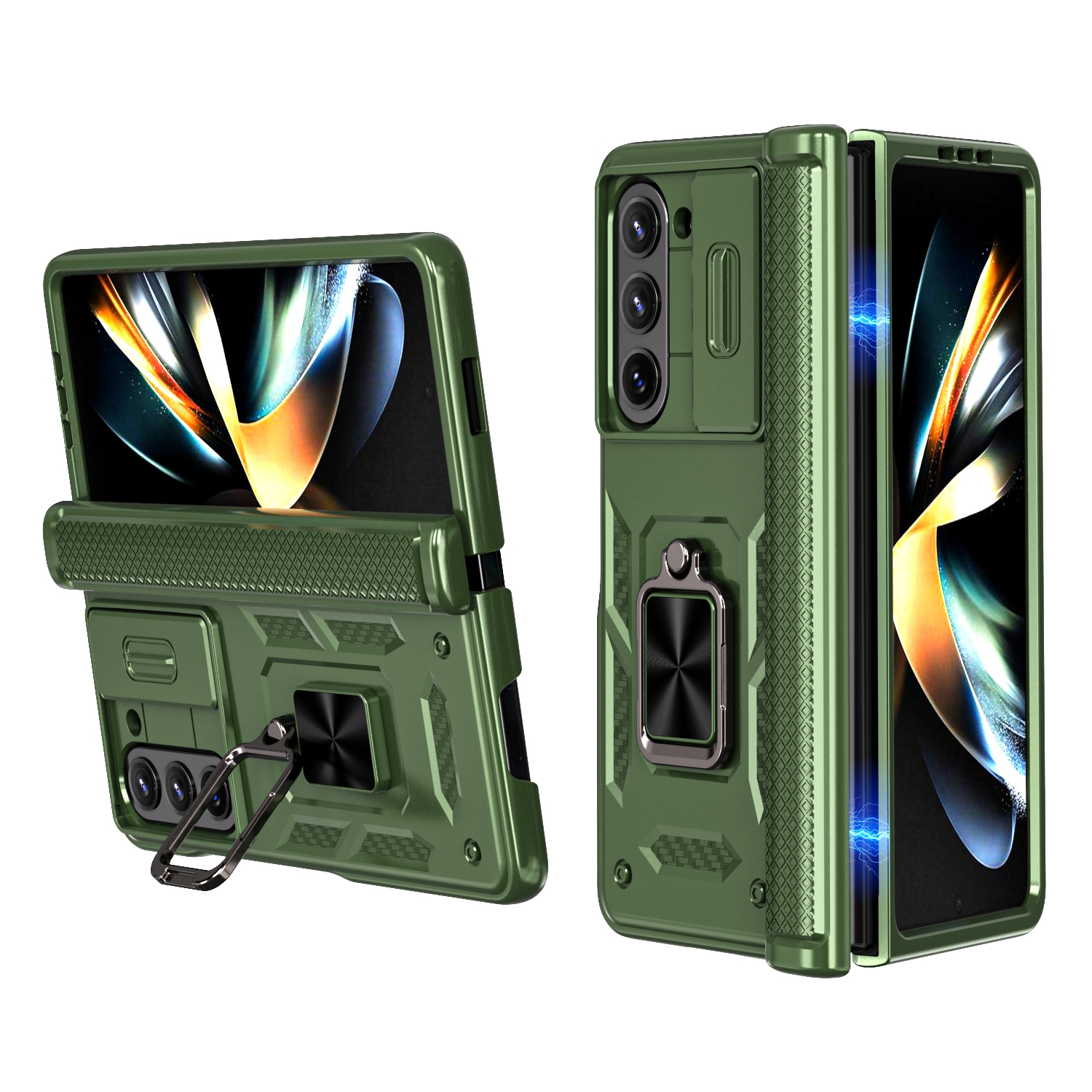 For Samsung Galaxy Z Fold6 5G Sliding Window Hinge Phone Case with Ring Stand(Green) For Samsung Galaxy Z Fold6 5G Sliding Window Hinge Phone Case with Ring Stand(Green)