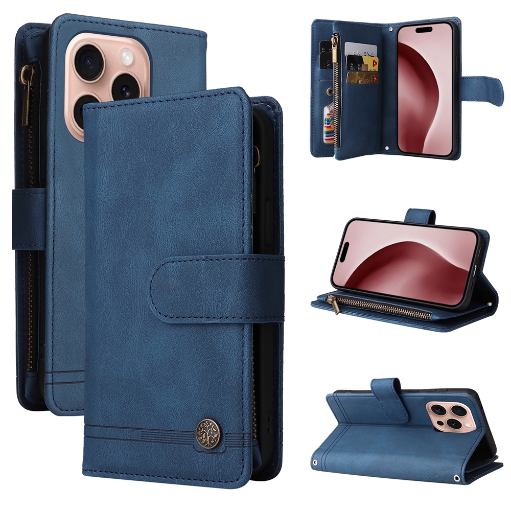 For iPhone 16 Pro Skin Feel Multi-Card Wallet Zipper Leather Phone Case(Blue) For iPhone 16 Pro Skin Feel Multi-Card Wallet Zipper Leather Phone Case(Blue)