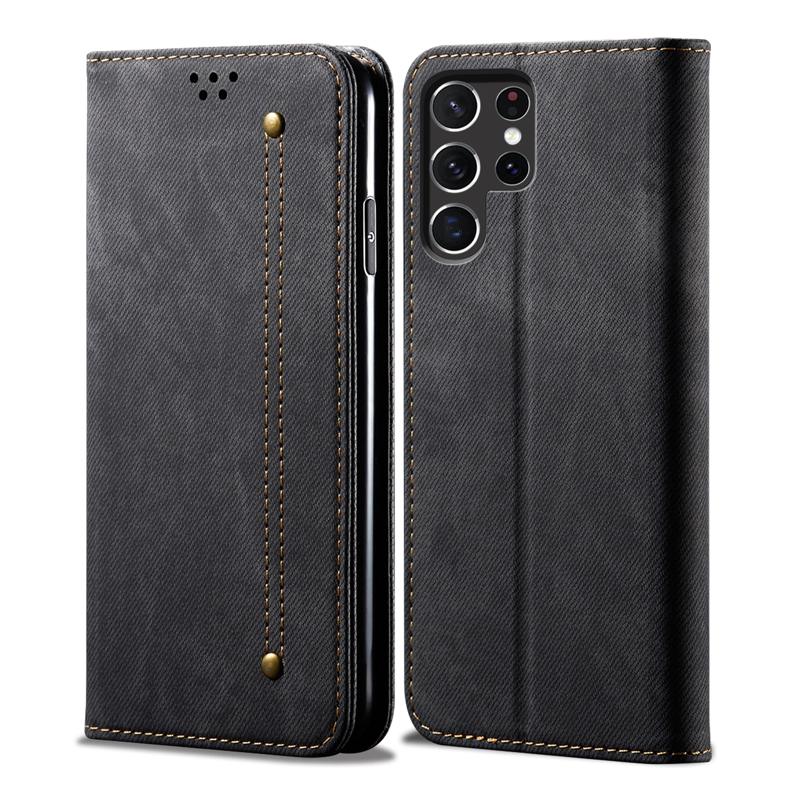 For Samsung Galaxy S25 Ultra 5G Denim Texture Casual Style Horizontal Flip Leather Case(Black) For Samsung Galaxy S25 Ultra 5G Denim Texture Casual Style Horizontal Flip Leather Case(Black)