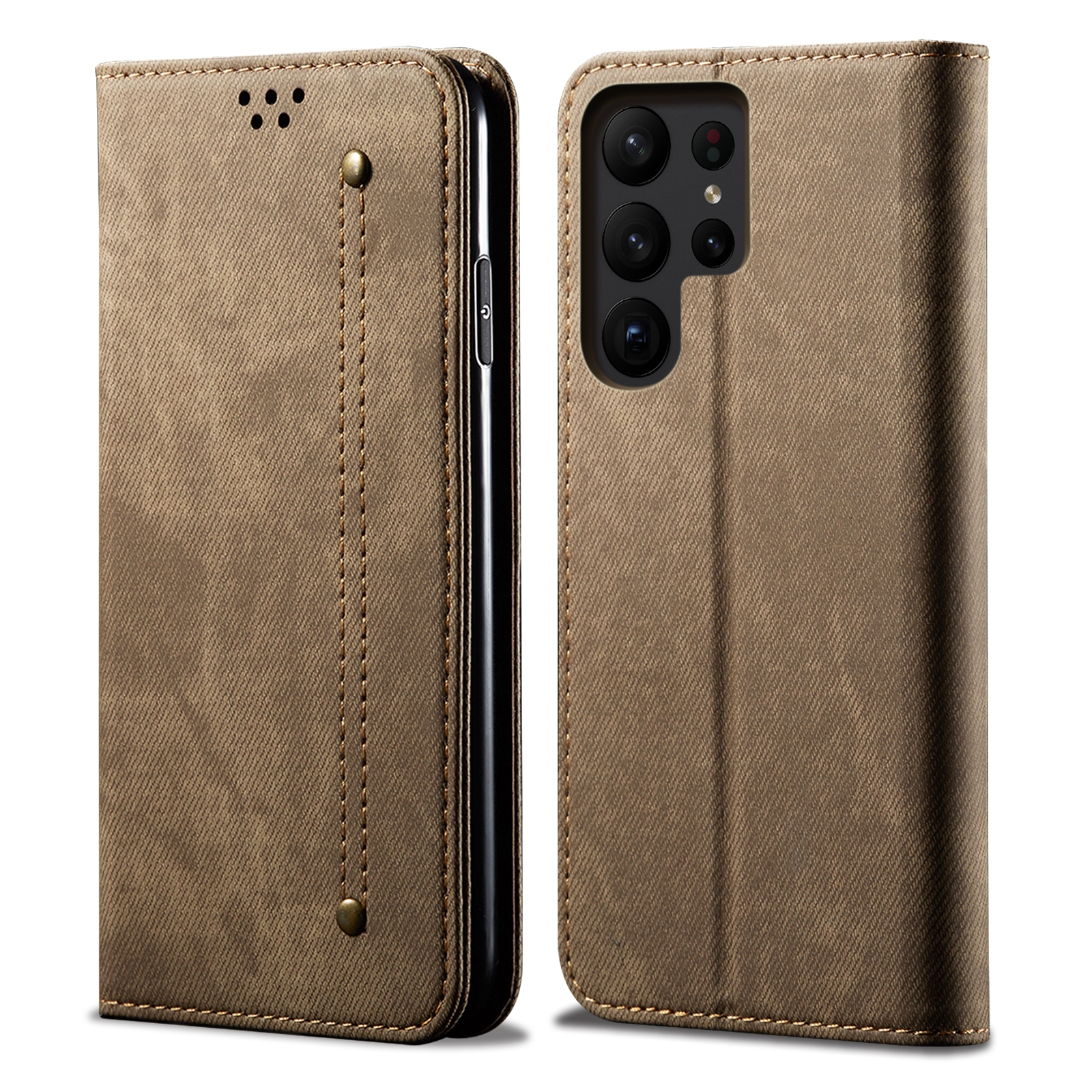 For Samsung Galaxy S24 Ultra 5G Denim Texture Casual Style Horizontal Flip Leather Case(Khaki) For Samsung Galaxy S24 Ultra 5G Denim Texture Casual Style Horizontal Flip Leather Case(Khaki)