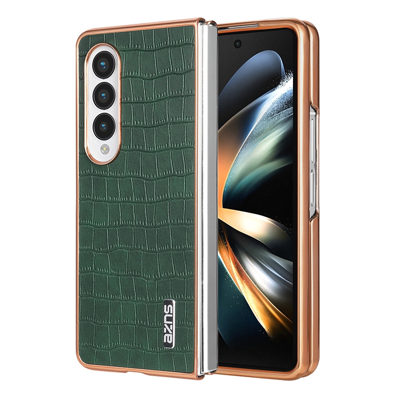 For Samsung Galaxy Z Fold4 5G AZNS Electroplated Frame Crocodile Texture Full Coverage Phone Case(Green) For Samsung Galaxy Z Fold4 5G AZNS Electroplated Frame Crocodile Texture Full Coverage Phone Case(Green)