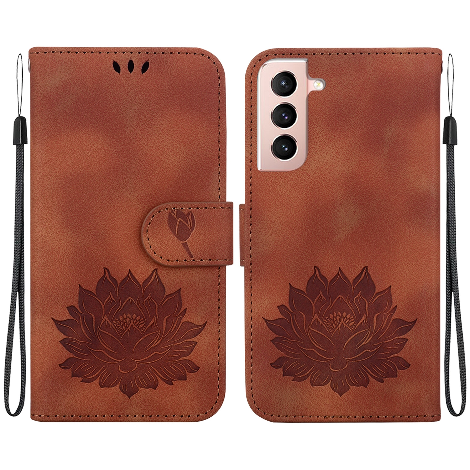 For Samsung Galaxy S21 5G Lotus Embossed Leather Phone Case(Brown) For Samsung Galaxy S21 5G Lotus Embossed Leather Phone Case(Brown)