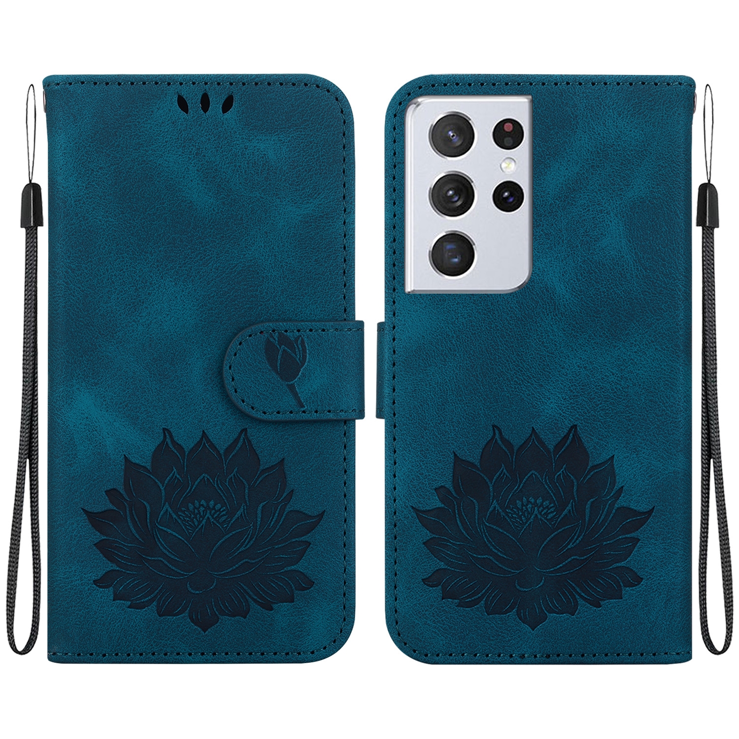 For Samsung Galaxy S21 Ultra 5G Lotus Embossed Leather Phone Case(Dark Blue) For Samsung Galaxy S21 Ultra 5G Lotus Embossed Leather Phone Case(Dark Blue)