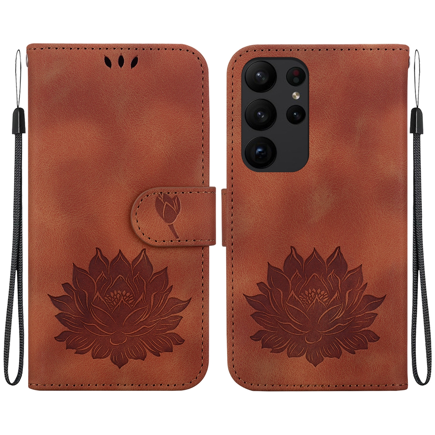 For Samsung Galaxy S23 Ultra 5G Lotus Embossed Leather Phone Case(Brown) For Samsung Galaxy S23 Ultra 5G Lotus Embossed Leather Phone Case(Brown)