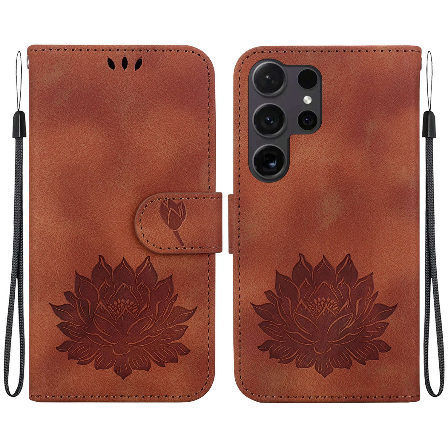 For Samsung Galaxy S24 Ultra 5G Lotus Embossed Leather Phone Case(Brown) For Samsung Galaxy S24 Ultra 5G Lotus Embossed Leather Phone Case(Brown)