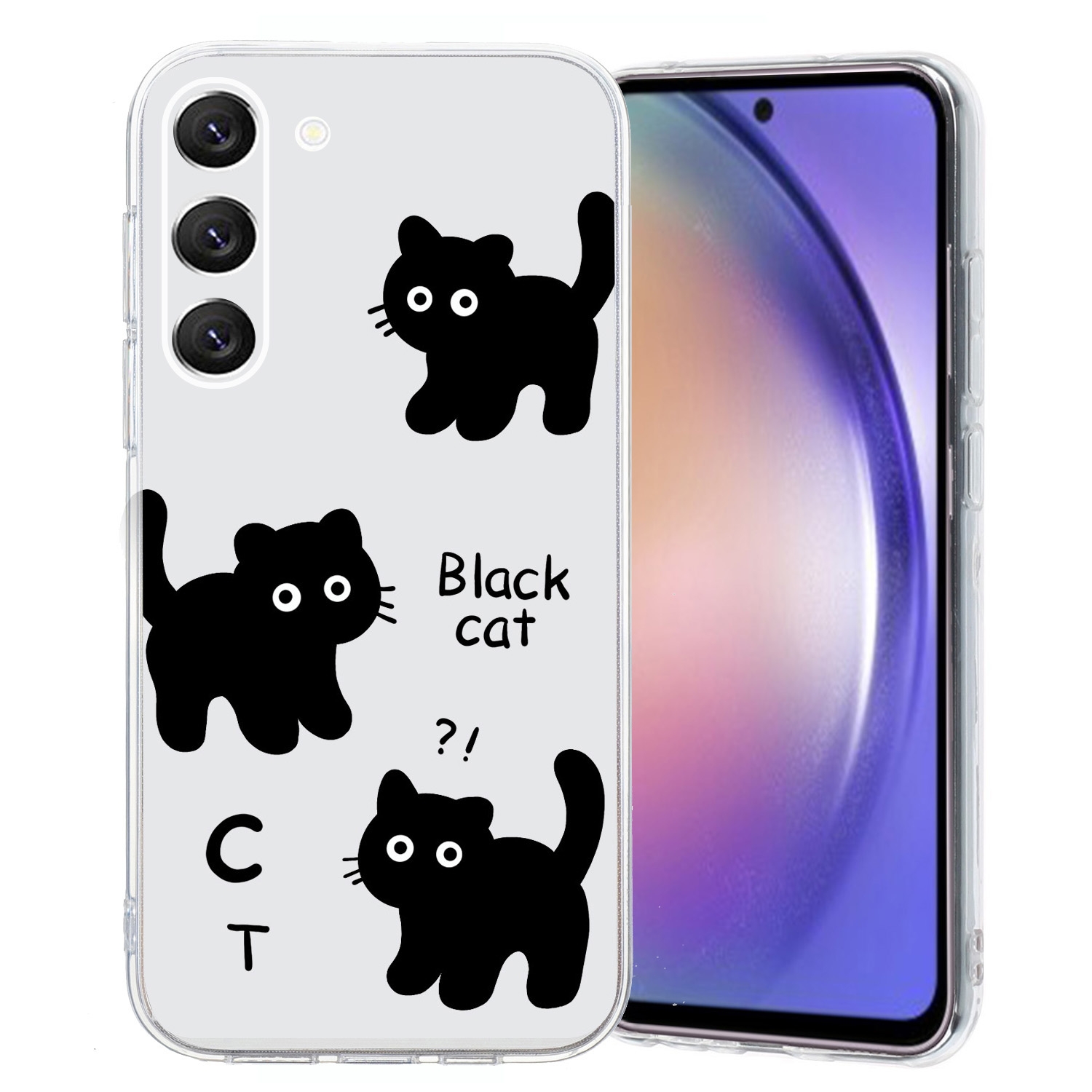 For Samsung Galaxy S23+ 5G Colored Drawing Pattern Transparent TPU Phone Case(Black Cat) For Samsung Galaxy S23+ 5G Colored Drawing Pattern Transparent TPU Phone Case(Black Cat)