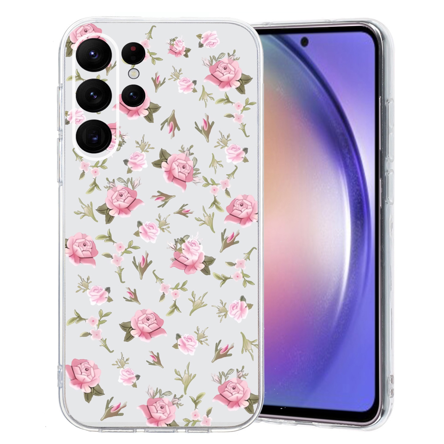 For Samsung Galaxy S24 Ultra 5G Colored Drawing Pattern Transparent TPU Phone Case(Pink Floral) For Samsung Galaxy S24 Ultra 5G Colored Drawing Pattern Transparent TPU Phone Case(Pink Floral)