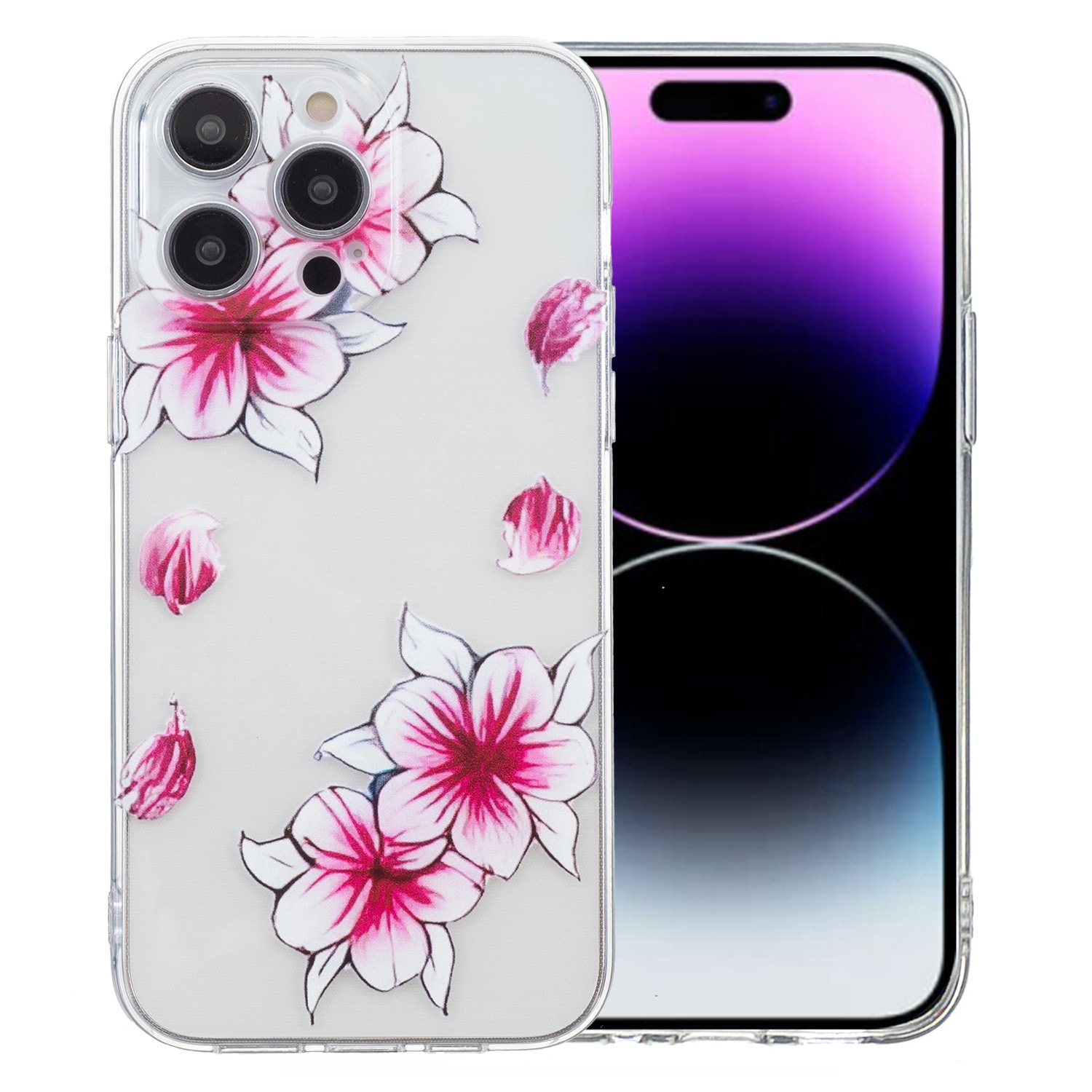 For iPhone 16 Pro Max Colored Drawing Pattern Transparent TPU Phone Case(Sakura) For iPhone 16 Pro Max Colored Drawing Pattern Transparent TPU Phone Case(Sakura)