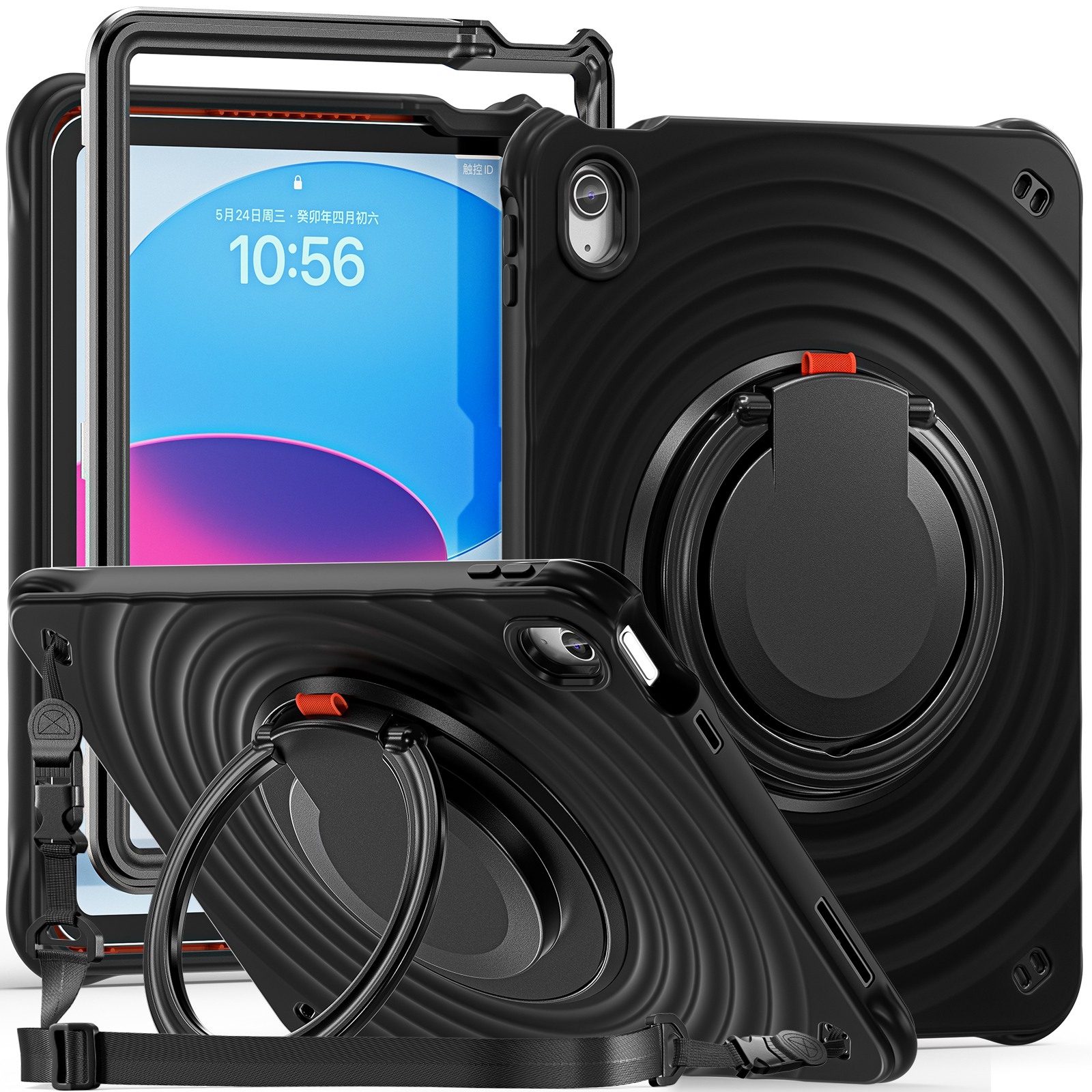 For iPad 10th Gen 10.9 2022 Rotation Handle Holder Silicone Hybrid PC Tablet Case(Black) For iPad 10th Gen 10.9 2022 Rotation Handle Holder Silicone Hybrid PC Tablet Case(Black)