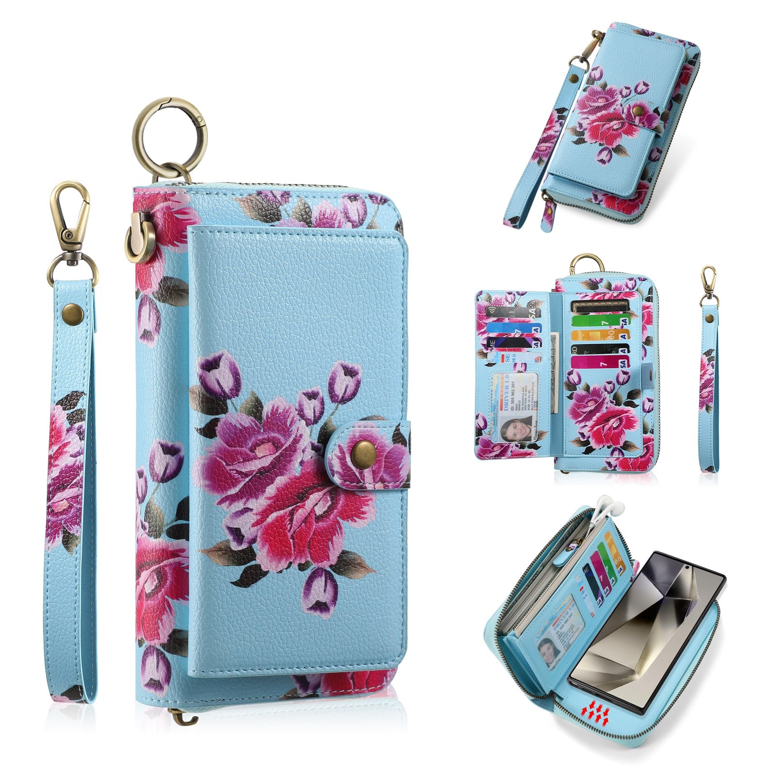 For Samsung Galaxy S24 5G POLA Flower Multi-functional Zipper Wallet Leather Phone Case(Sky Blue) For Samsung Galaxy S24 5G POLA Flower Multi-functional Zipper Wallet Leather Phone Case(Sky Blue)