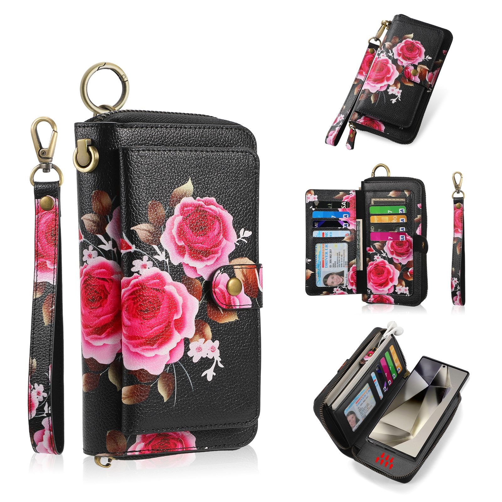 For Samsung Galaxy S24 Ultra 5G POLA Flower Multi-functional Zipper Wallet Leather Phone Case(Black) For Samsung Galaxy S24 Ultra 5G POLA Flower Multi-functional Zipper Wallet Leather Phone Case(Black)