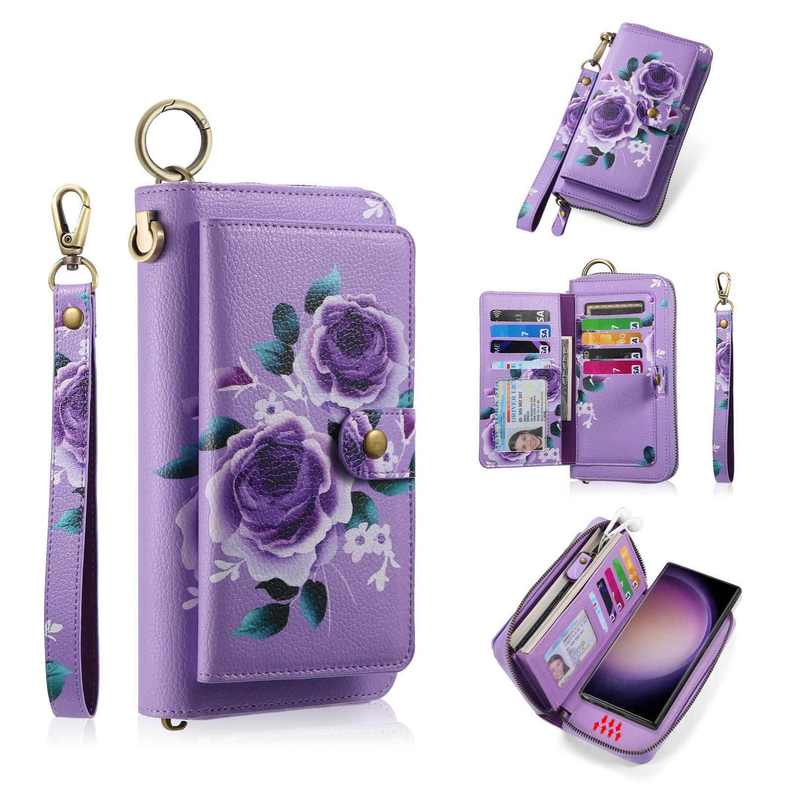 For Samsung Galaxy S23 5G POLA Flower Multi-functional Zipper Wallet Leather Phone Case(Purple) For Samsung Galaxy S23 5G POLA Flower Multi-functional Zipper Wallet Leather Phone Case(Purple)