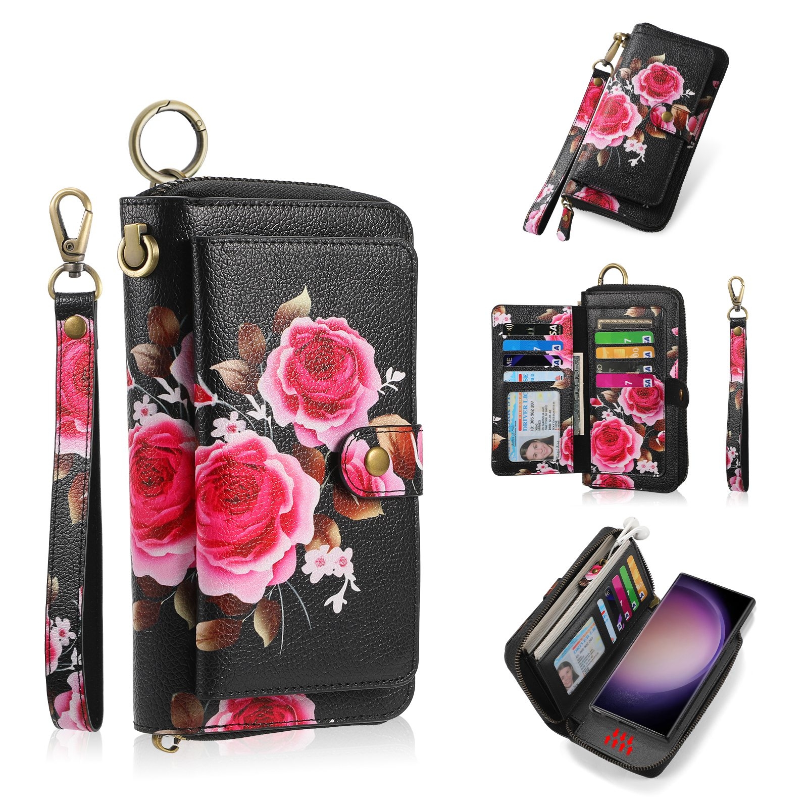 For Samsung Galaxy S23+ 5G POLA Flower Multi-functional Zipper Wallet Leather Phone Case(Black) For Samsung Galaxy S23+ 5G POLA Flower Multi-functional Zipper Wallet Leather Phone Case(Black)