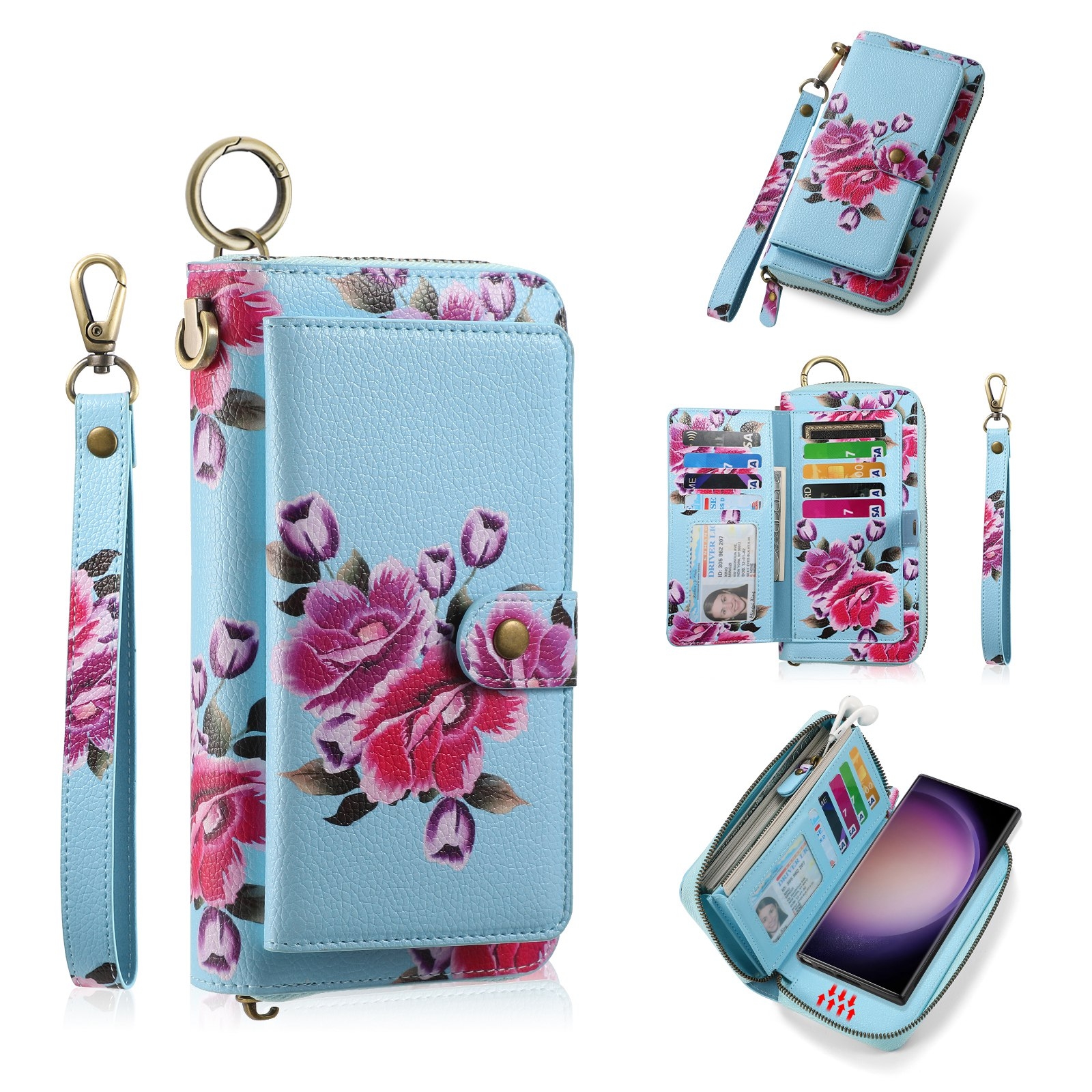 For Samsung Galaxy S23 Ultra 5G POLA Flower Multi-functional Zipper Wallet Leather Phone Case(Sky Blue) For Samsung Galaxy S23 Ultra 5G POLA Flower Multi-functional Zipper Wallet Leather Phone Case(Sky Blue)