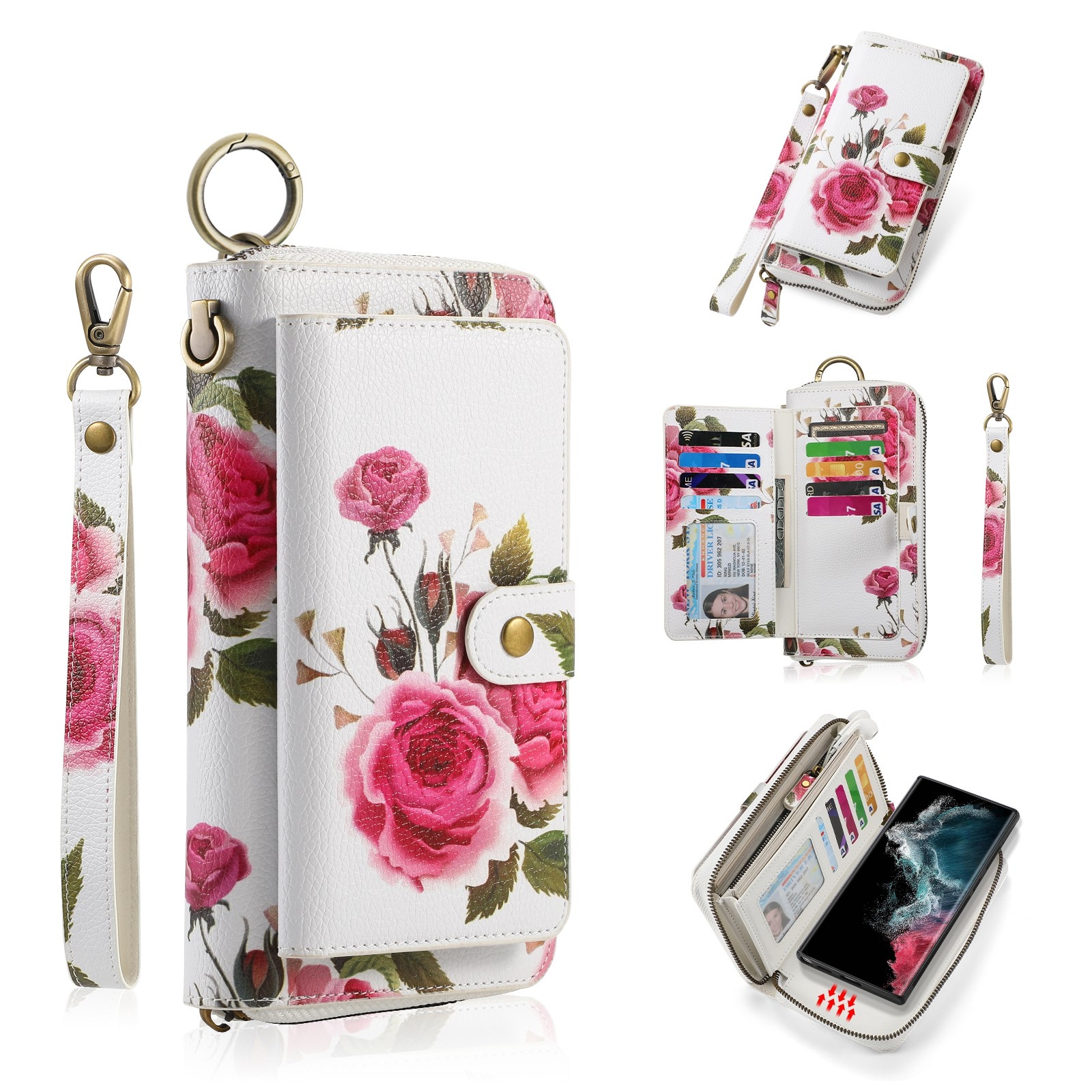 For Samsung Galaxy S22 5G POLA Flower Multi-functional Zipper Wallet Leather Phone Case(Beige) For Samsung Galaxy S22 5G POLA Flower Multi-functional Zipper Wallet Leather Phone Case(Beige)