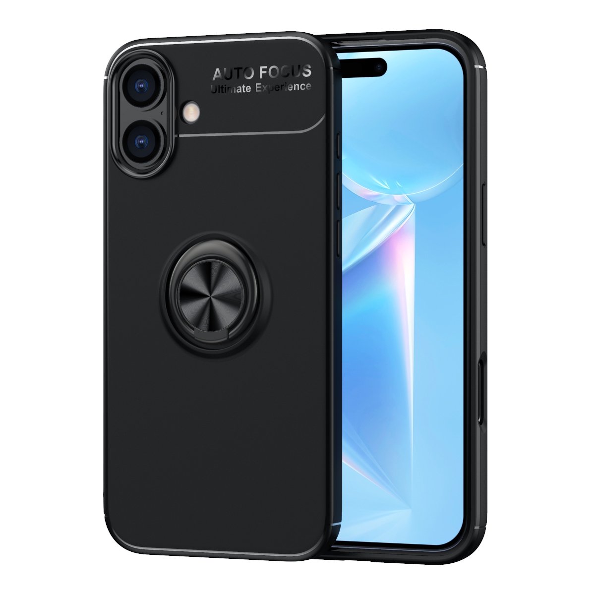 For iPhone 16 Metal Ring Holder TPU Phone Case(Black) For iPhone 16 Metal Ring Holder TPU Phone Case(Black)