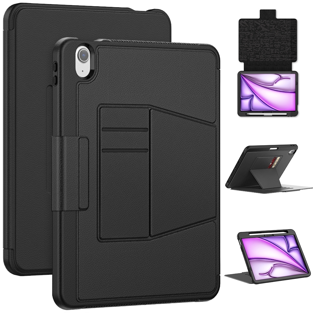 For iPad Air 11 2024 Smart B Magnetic Holder Leather Tablet Case(Black) For iPad Air 11 2024 Smart B Magnetic Holder Leather Tablet Case(Black)