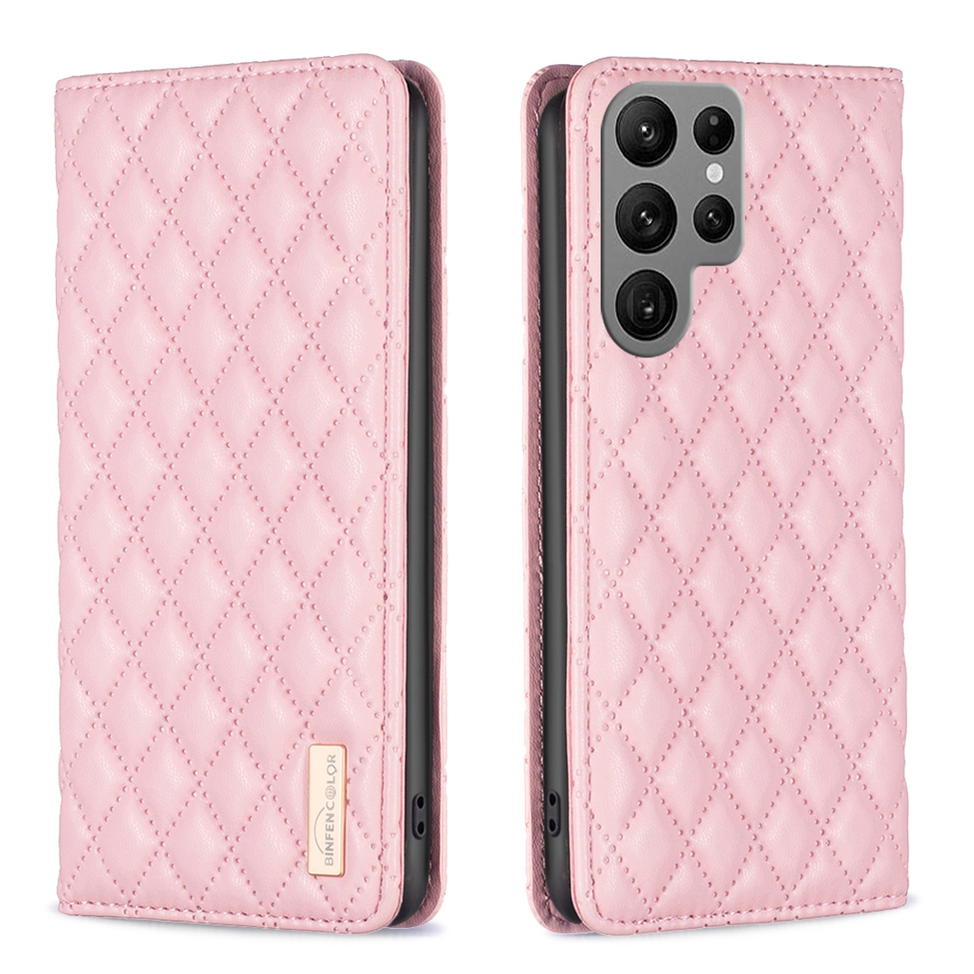 For Samsung Galaxy S25 Ultra 5G Diamond Lattice Magnetic Leather Flip Phone Case(Pink) For Samsung Galaxy S25 Ultra 5G Diamond Lattice Magnetic Leather Flip Phone Case(Pink)