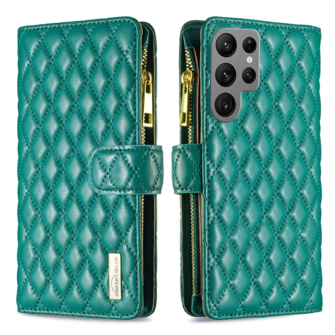 For Samsung Galaxy S25 Ultra 5G Diamond Lattice Zipper Wallet Leather Flip Phone Case(Green) For Samsung Galaxy S25 Ultra 5G Diamond Lattice Zipper Wallet Leather Flip Phone Case(Green)