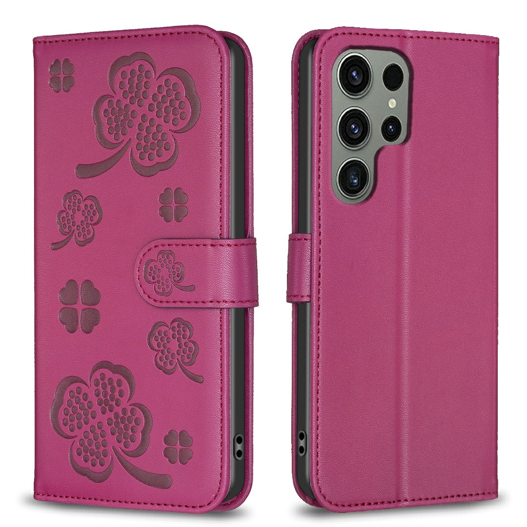 For Samsung Galaxy S25 Ultra 5G Four-leaf Embossed Leather Phone Case(Rose Red) For Samsung Galaxy S25 Ultra 5G Four-leaf Embossed Leather Phone Case(Rose Red)
