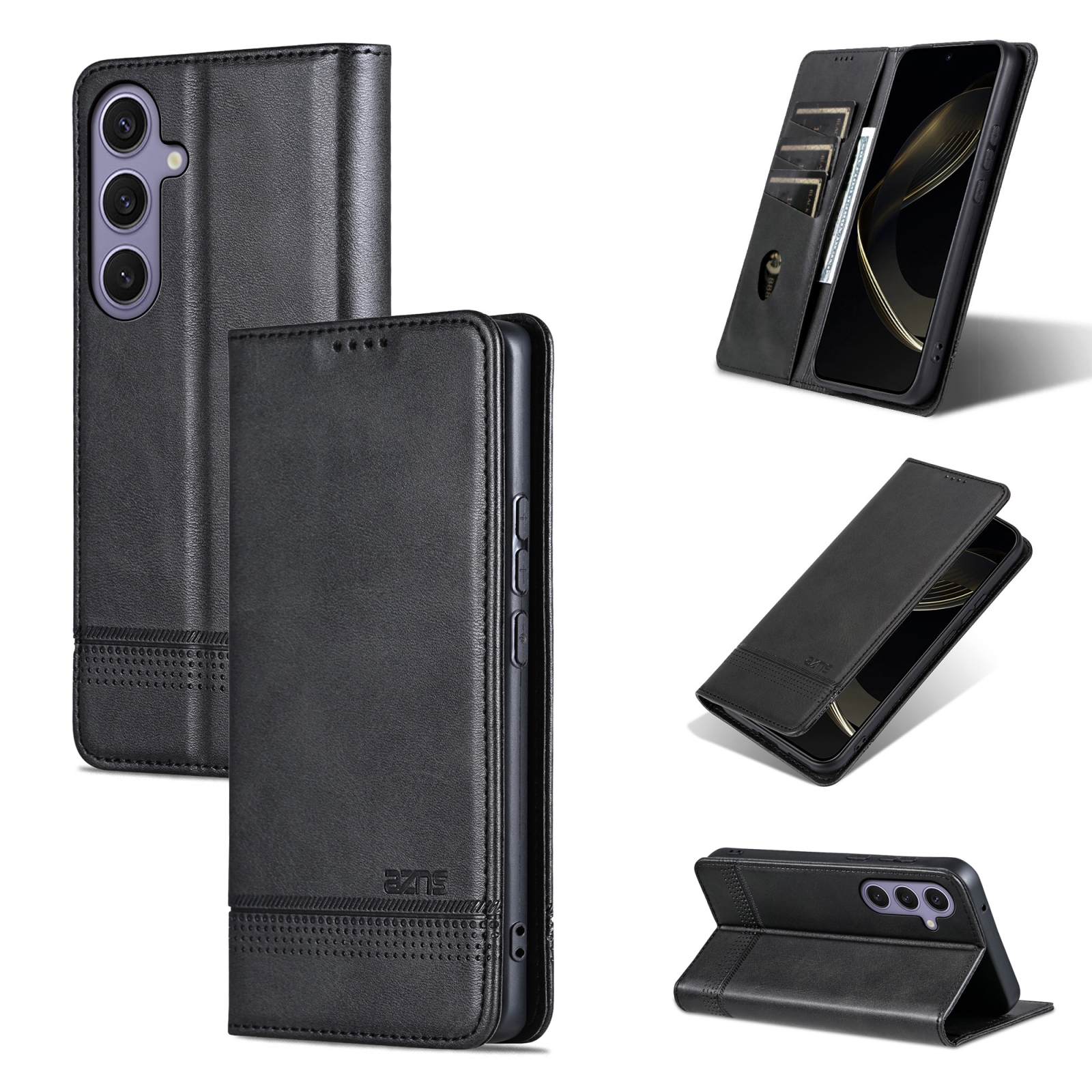 For Samsung Galaxy S25+ 5G AZNS Magnetic Calf Texture Flip Leather Phone Case(Black) For Samsung Galaxy S25+ 5G AZNS Magnetic Calf Texture Flip Leather Phone Case(Black)