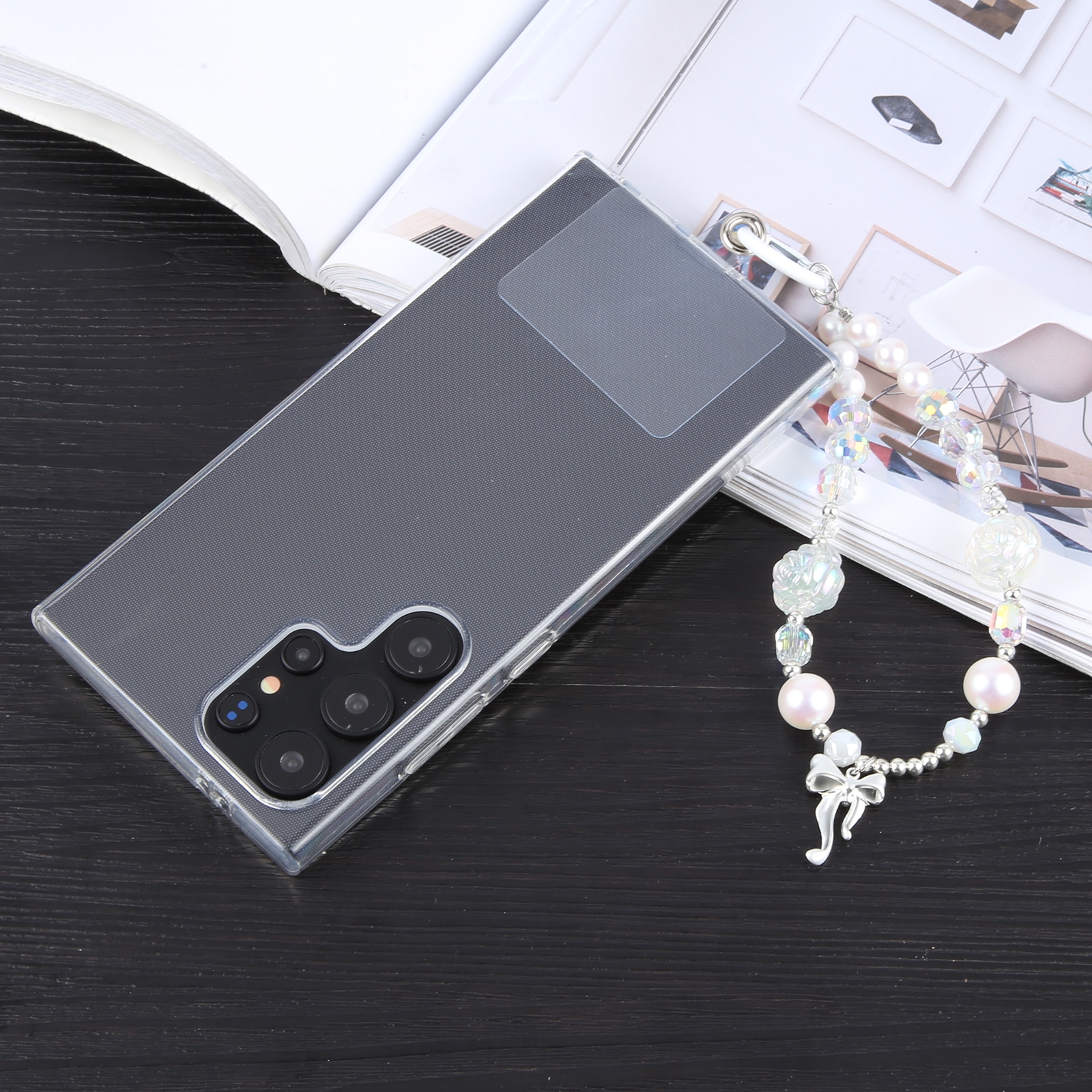 Bowknot Flowers Bead Chain Anti-lost Phone Short Lanyard(White)