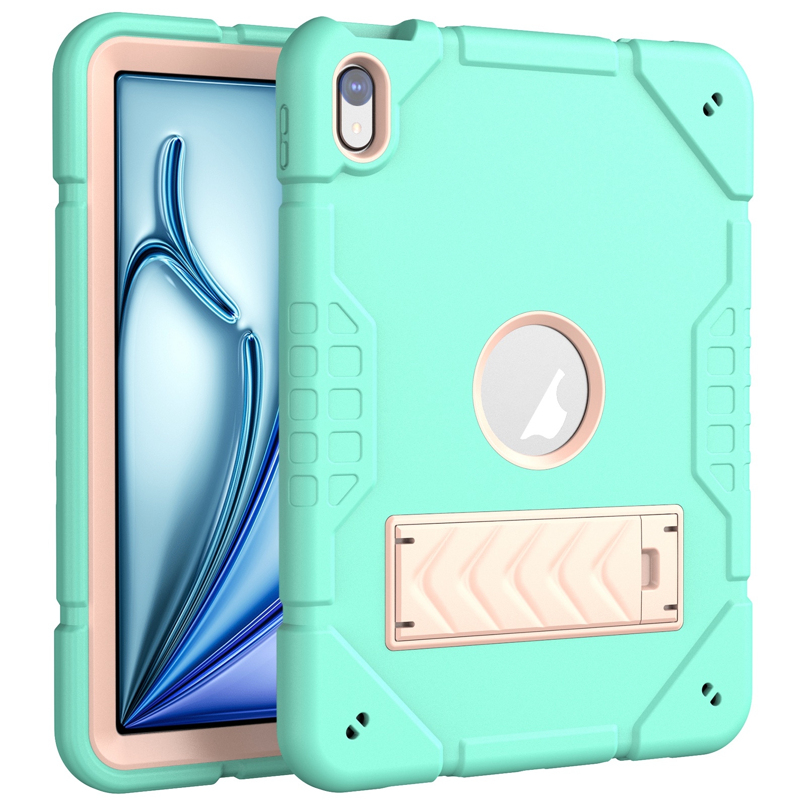 For iPad Air 11 2024 Armor Holder Silicone Hybrid PC Tablet Case(Mint Green Gold) For iPad Air 11 2024 Armor Holder Silicone Hybrid PC Tablet Case(Mint Green Gold)