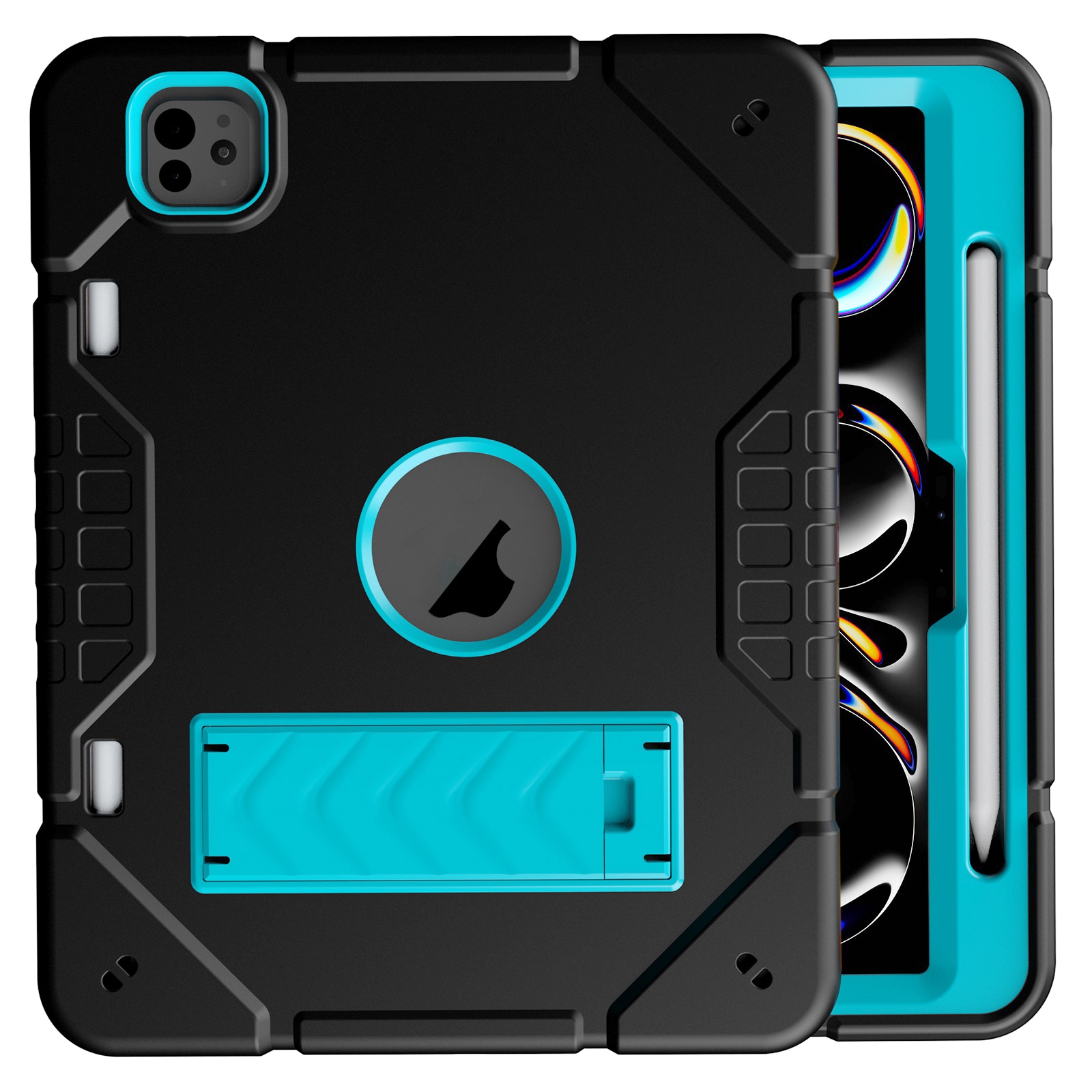 For iPad Pro 11 2024 Armor Holder Silicone Hybrid PC Tablet Case(Black Blue) For iPad Pro 11 2024 Armor Holder Silicone Hybrid PC Tablet Case(Black Blue)