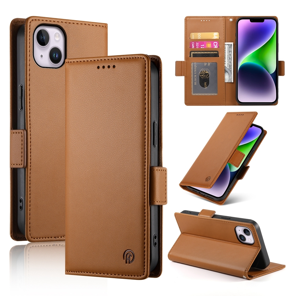 For iPhone 14 Plus Side Buckle Magnetic Frosted Leather Phone Case(Brown) For iPhone 14 Plus Side Buckle Magnetic Frosted Leather Phone Case(Brown)