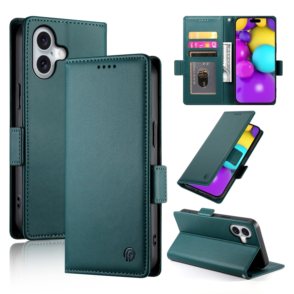 For iPhone 16 Side Buckle Magnetic Frosted Leather Phone Case(Dark Green) For iPhone 16 Side Buckle Magnetic Frosted Leather Phone Case(Dark Green)