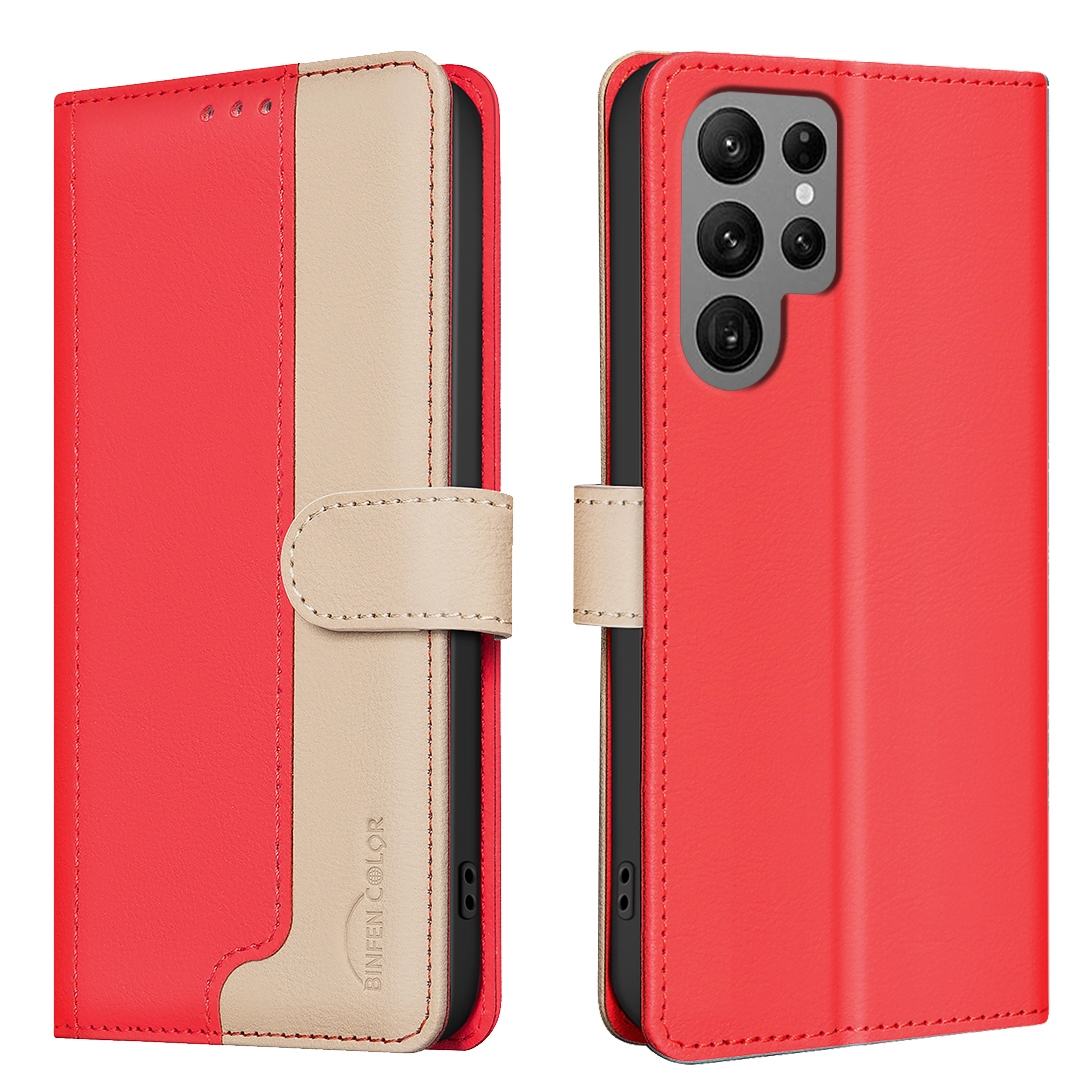 For Samsung Galaxy S23 Ultra 5G Color Matching RFID Anti-theft Leather Phone Case(Red) For Samsung Galaxy S23 Ultra 5G Color Matching RFID Anti-theft Leather Phone Case(Red)