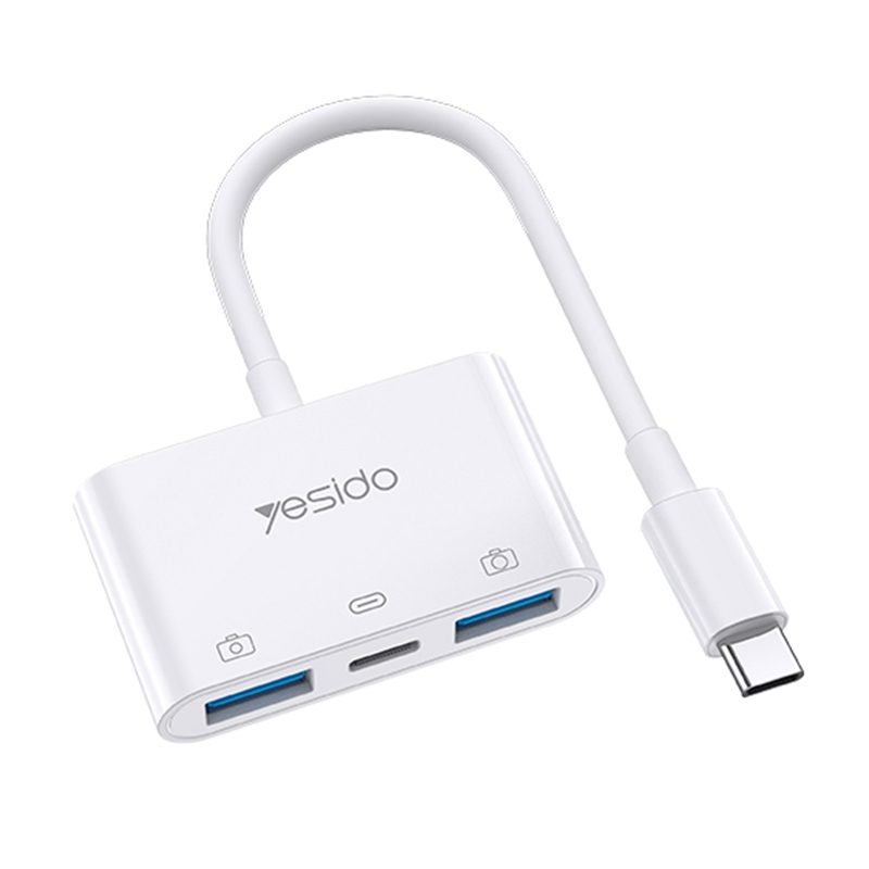 Yesido GS17 USB-C / Type-C to Dual USB + USB-C / Type-C OTG Adapter(White)