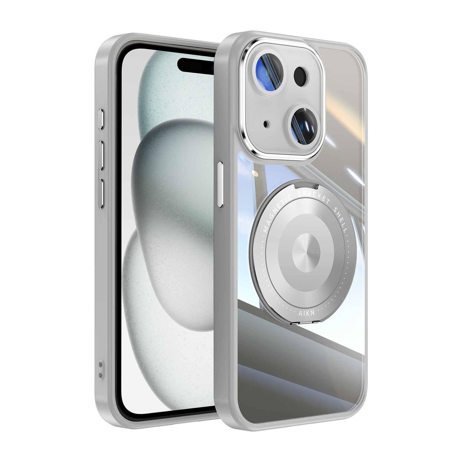For iPhone 15 360 Holder Magsafe Acrylic Hybrid TPU Phone Case(Grey) For iPhone 15 360 Holder Magsafe Acrylic Hybrid TPU Phone Case(Grey)