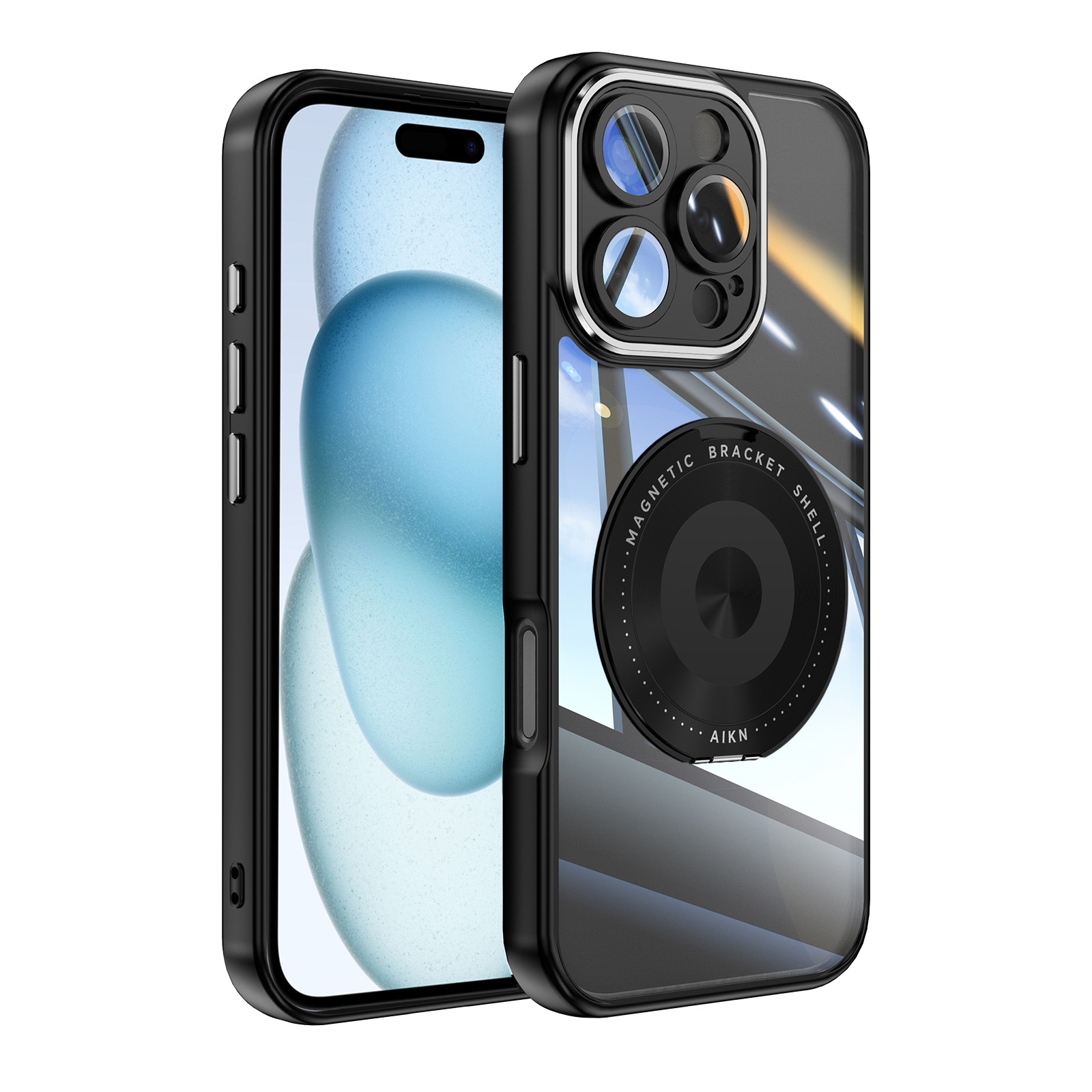 For iPhone 16 Pro Max 360 Holder Magsafe Acrylic Hybrid TPU Phone Case(Black) For iPhone 16 Pro Max 360 Holder Magsafe Acrylic Hybrid TPU Phone Case(Black)