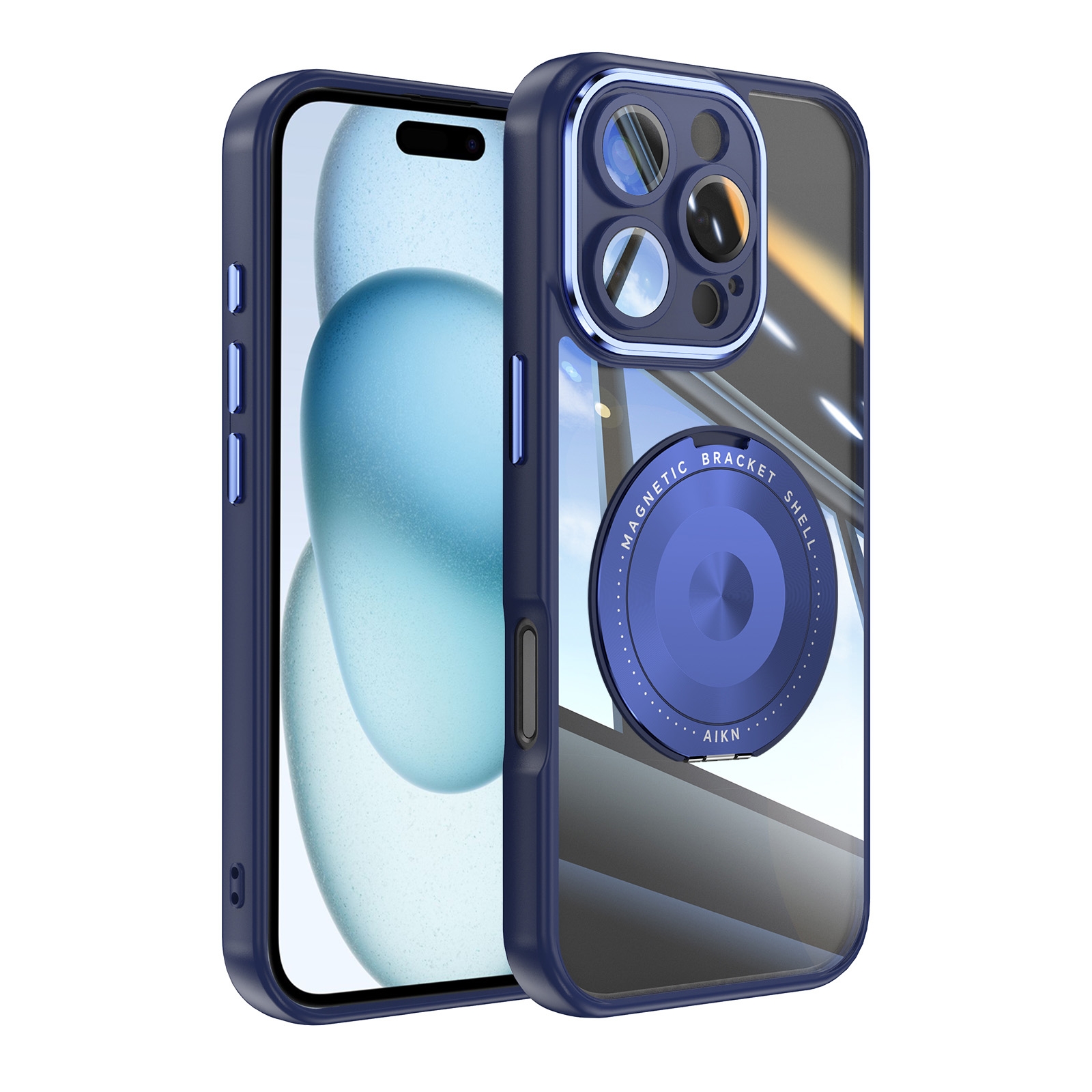 For iPhone 16 Pro 360 Holder Magsafe Acrylic Hybrid TPU Phone Case(Blue) For iPhone 16 Pro 360 Holder Magsafe Acrylic Hybrid TPU Phone Case(Blue)