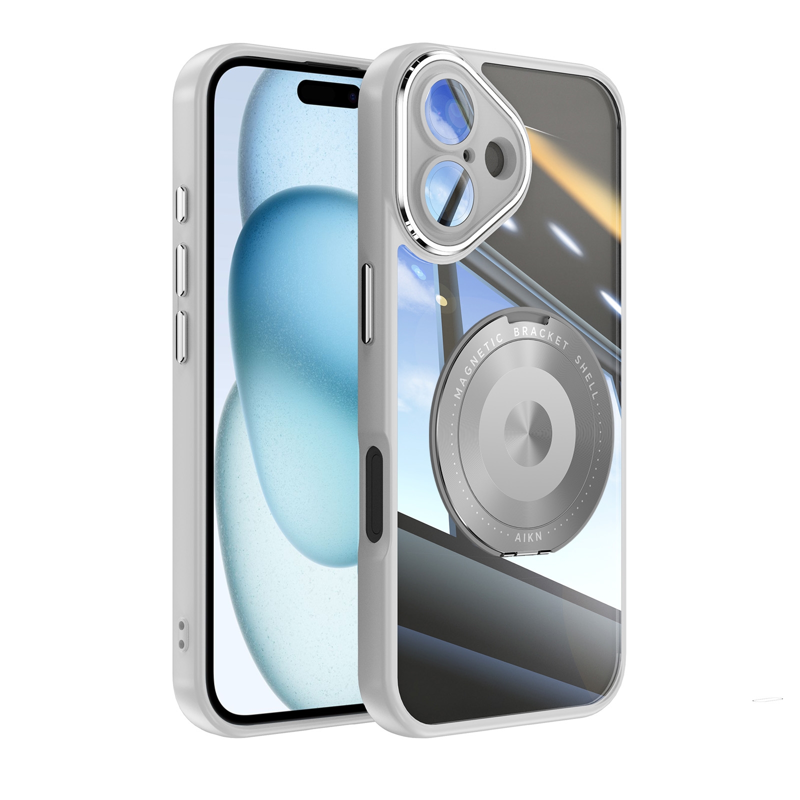 For iPhone 16 Plus 360 Holder Magsafe Acrylic Hybrid TPU Phone Case(Grey) For iPhone 16 Plus 360 Holder Magsafe Acrylic Hybrid TPU Phone Case(Grey)